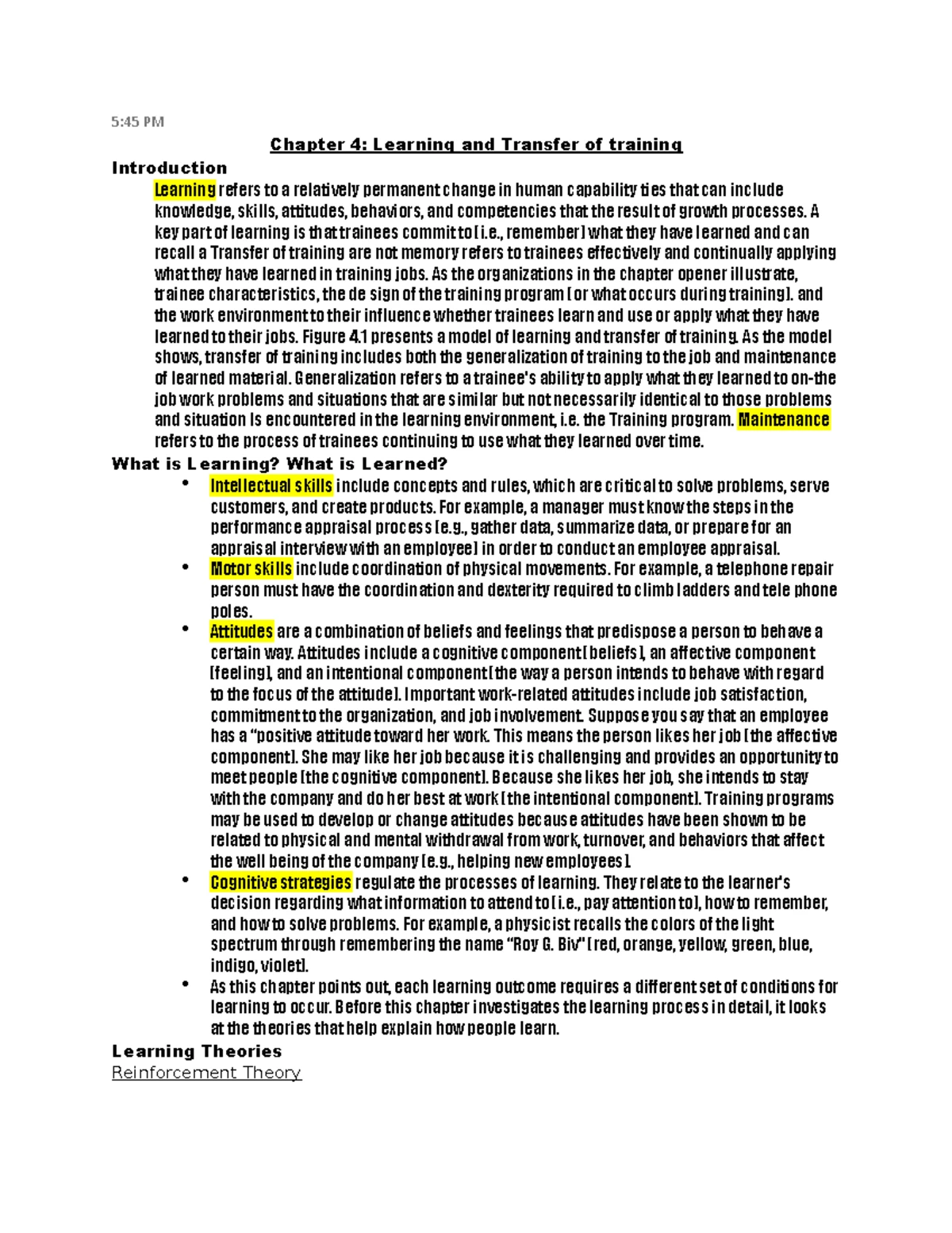 Chapter 4 Learning and Transfer of training - WEEK 5 Sunday, September ...