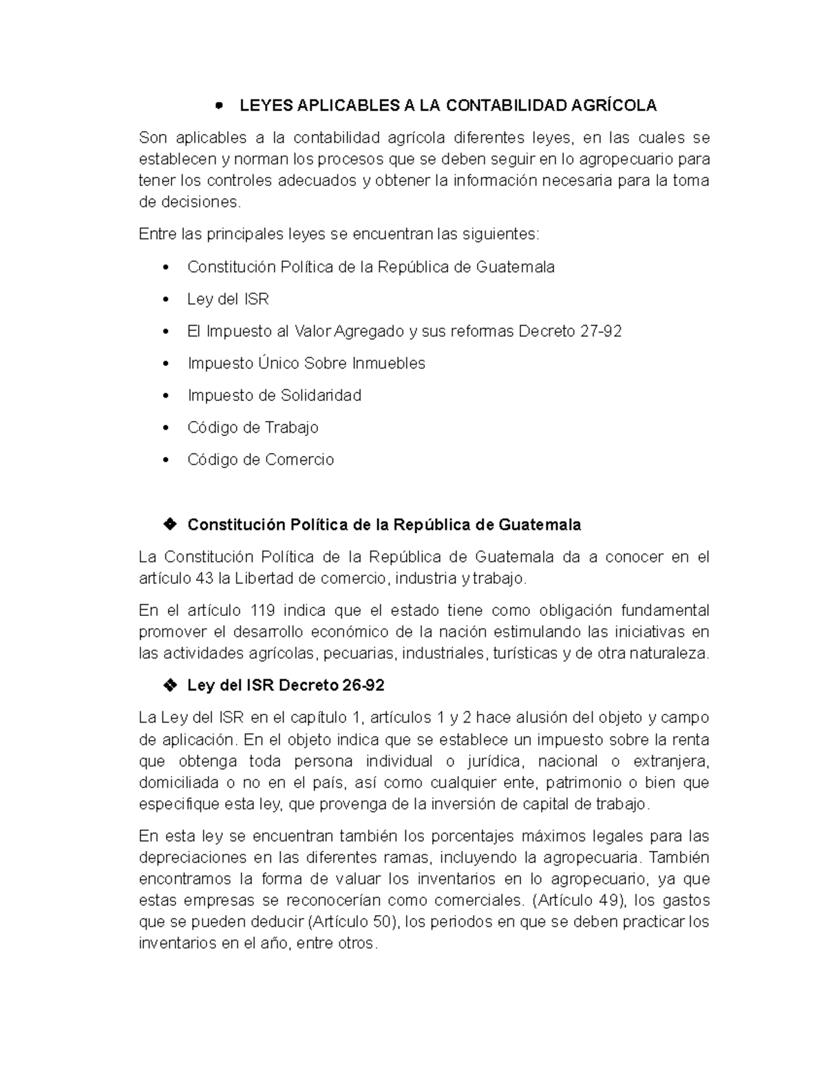 Leyes Aplicables a la Contabilidad Agrícola en Guatemala - Document Preview