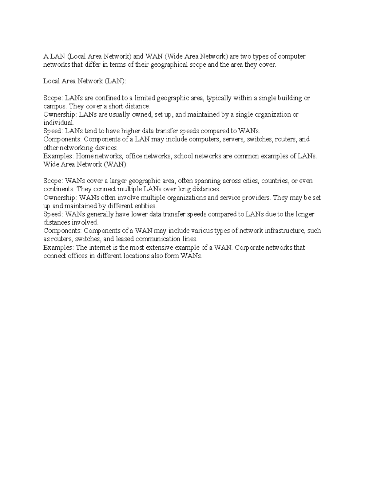lanwan n- notes - A LAN (Local Area Network) and WAN (Wide Area Network ...