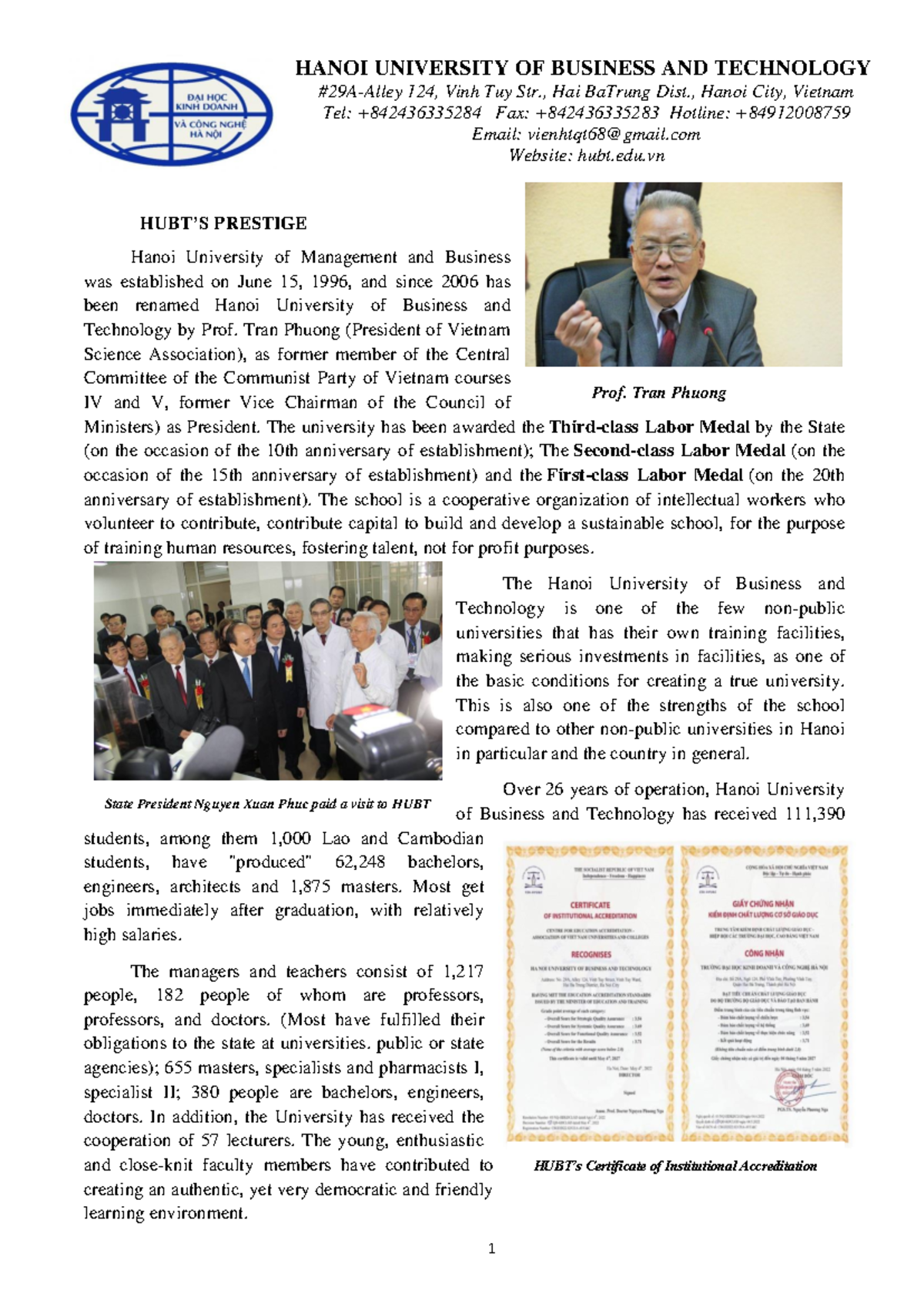 HUBT Introduction Brochure - Overview of Hanoi University of Business ...