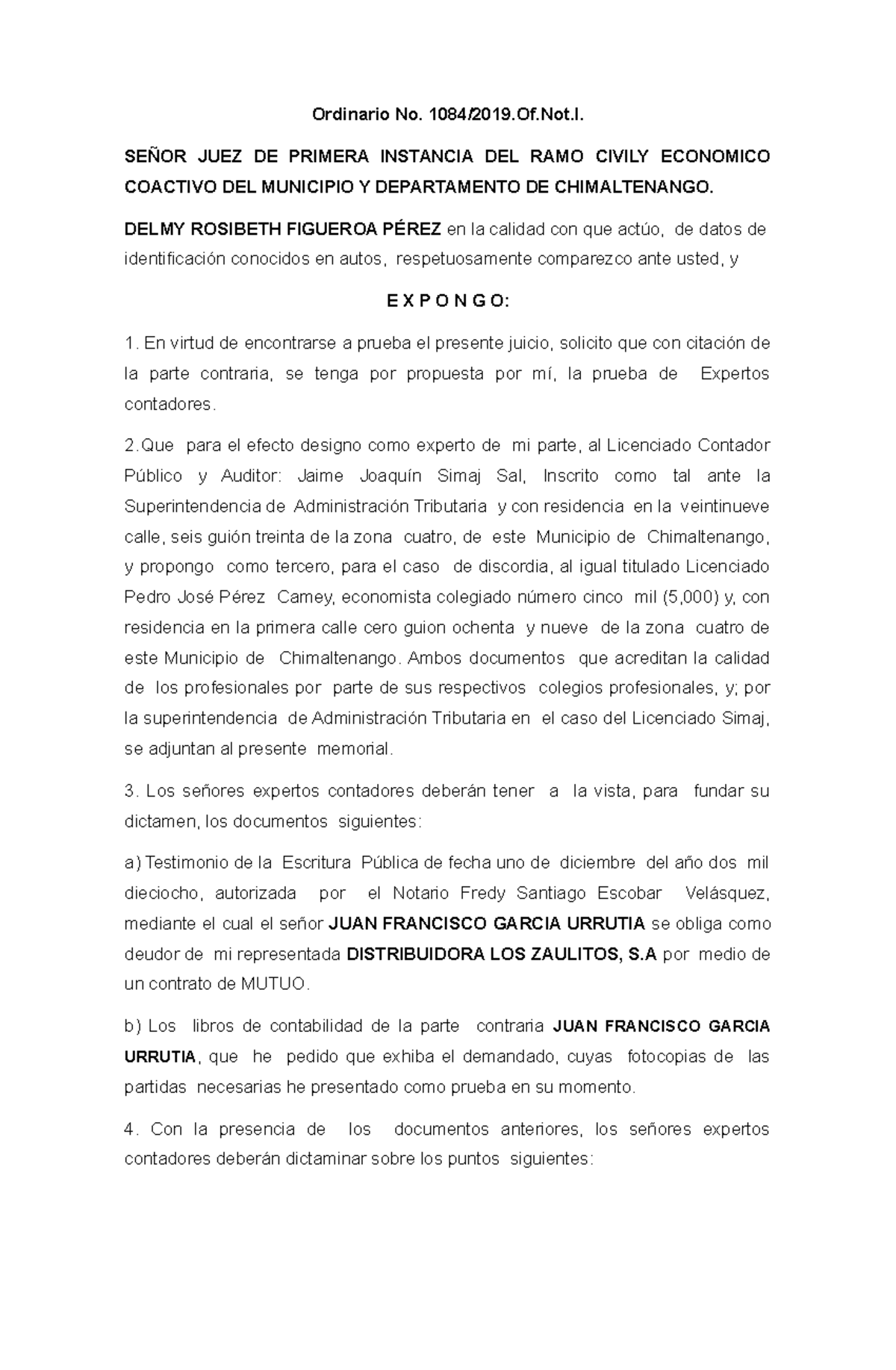 Proposición de Dictamen de Expertos en Proceso Ordinario No. 1084/2019 - Document Preview