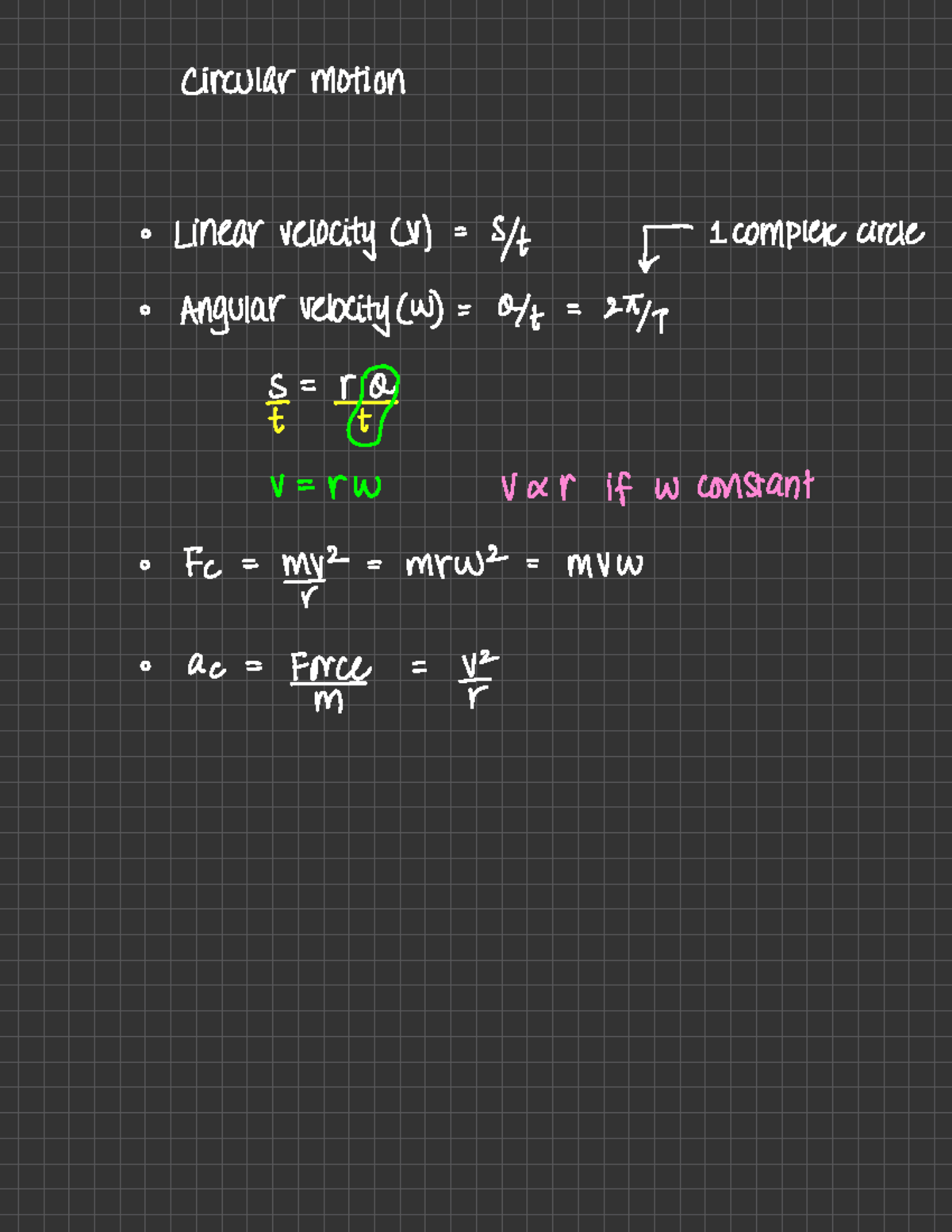 Physics A2 Formulas: Circular & Angular Motion Concepts - Studocu