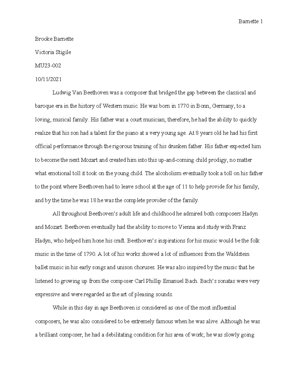 Beethoven Essay - A Summary of His Life and Influential Works (MU23 ...