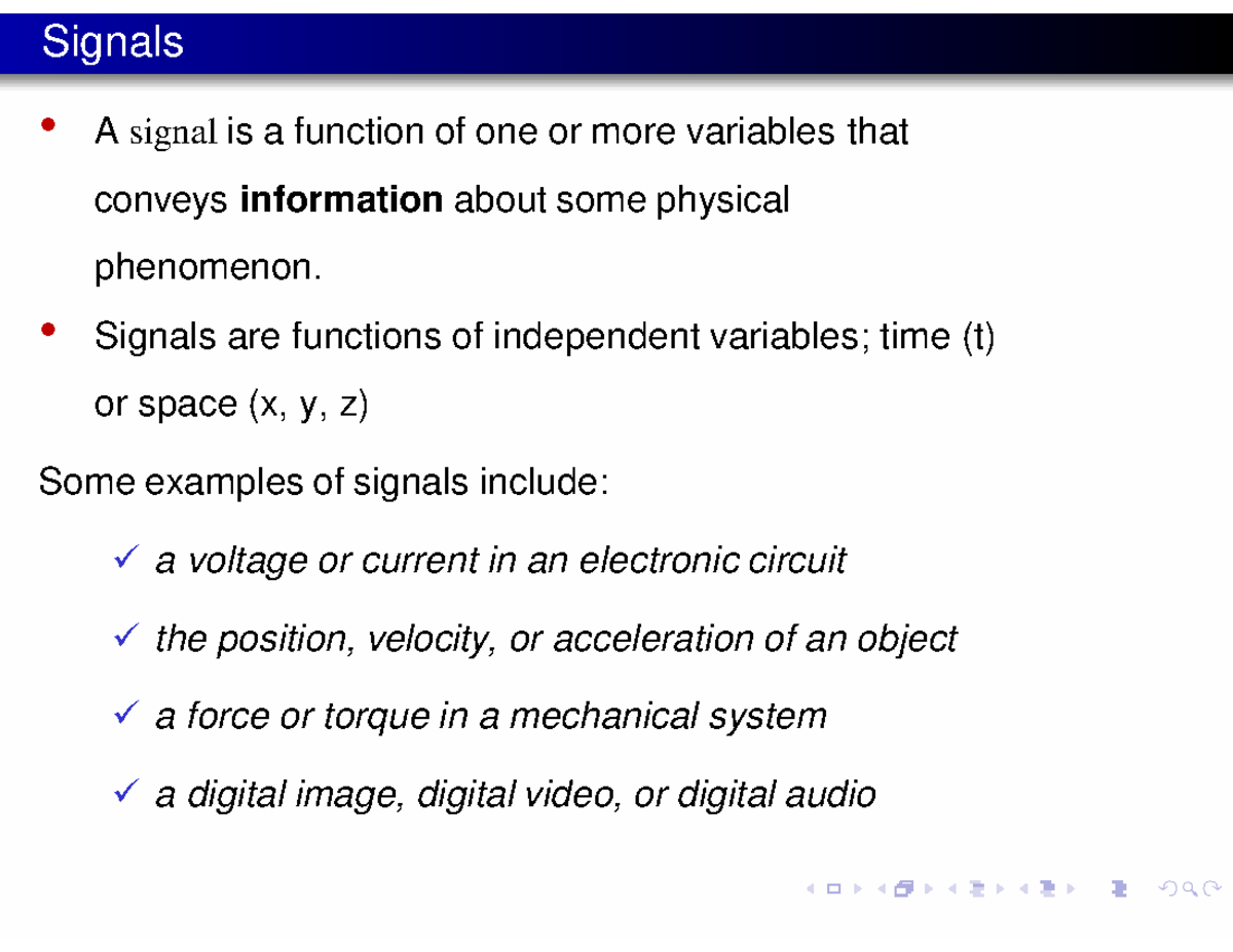 Signals and Systems: Chapter 1 Lecture Notes (Course Code: 26) - Studocu