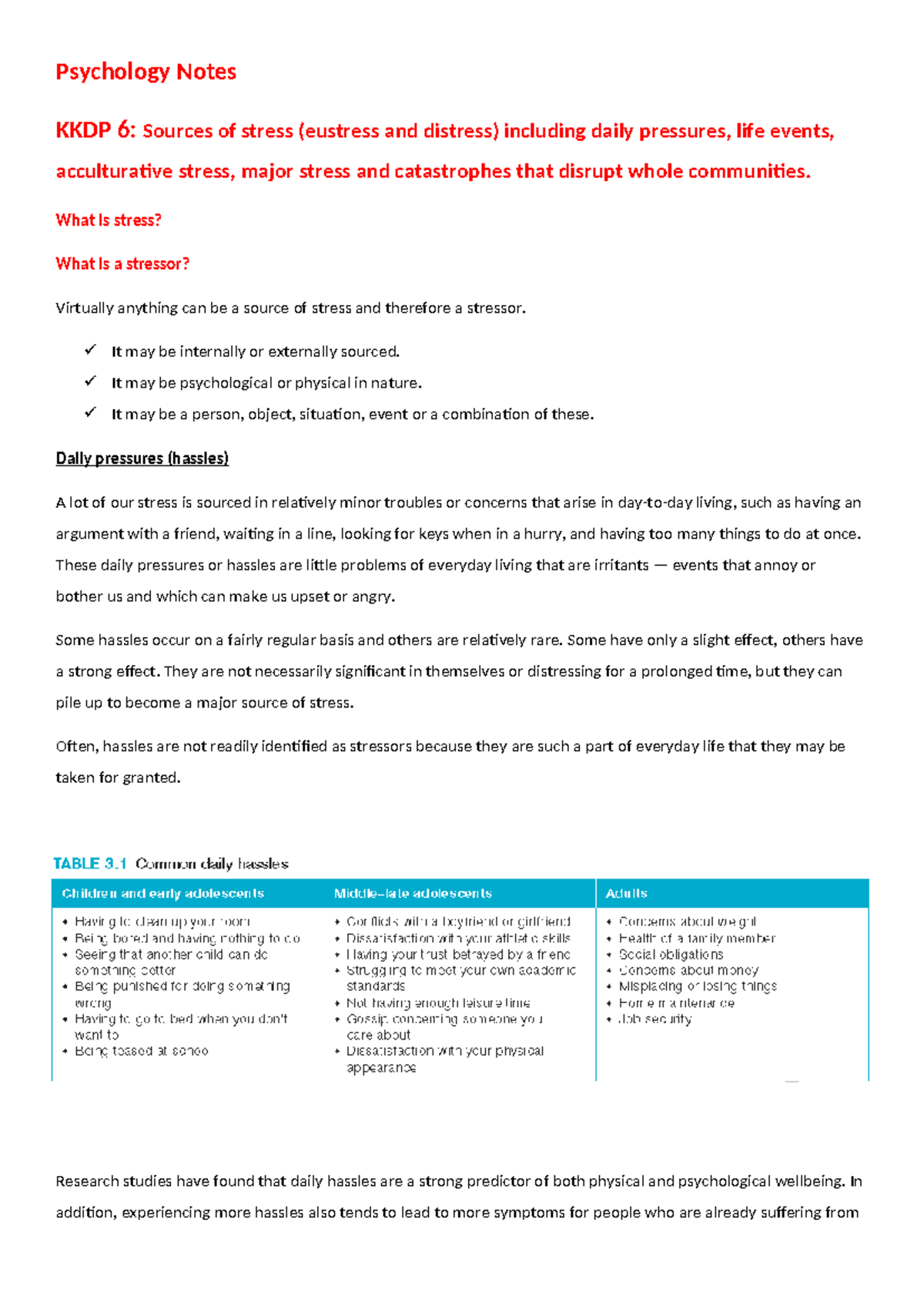 KKDP 6: Psychology Notes on Sources of Stress and Coping Mechanisms ...