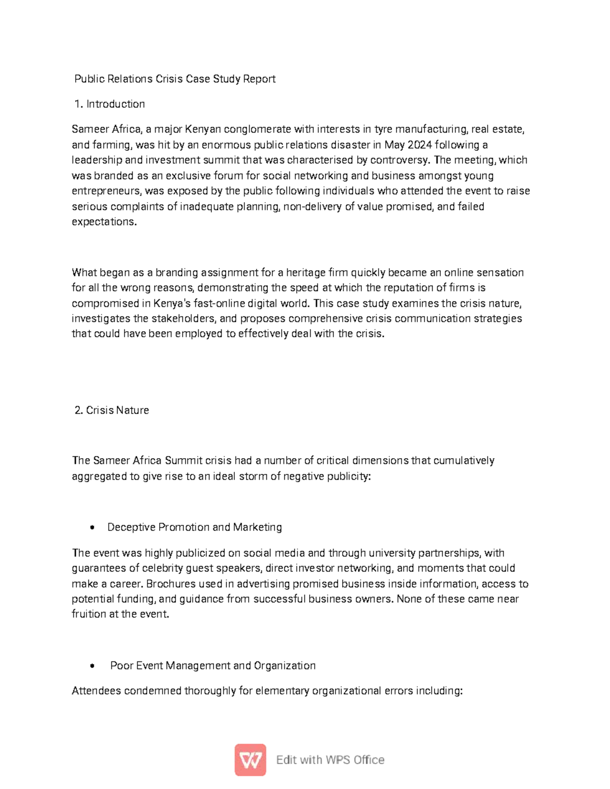 Strategic Public Relations Crisis Case Study: Sameer Africa Summit ...