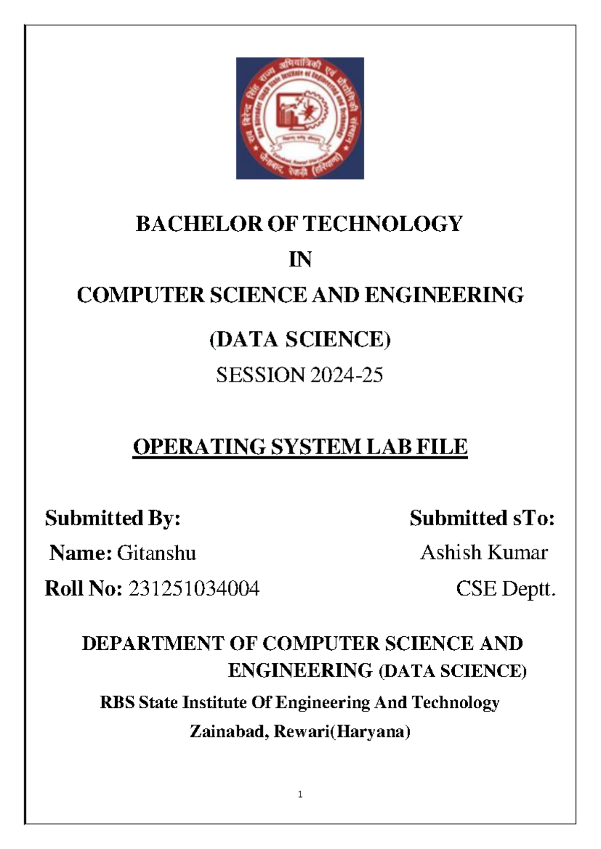 CSE 231251034004: Operating System Lab File - Study of Linux & Windows ...