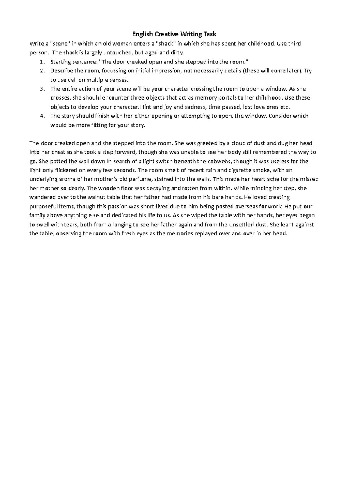 ENG 101 Creative Writing Task: Revisiting Childhood Memories - Studocu