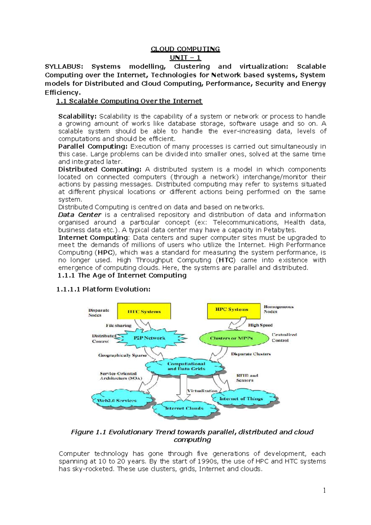 CLOUD COMPUTING UNIT 1 SYLLABUS: Scalable Computing & Virtualization ...