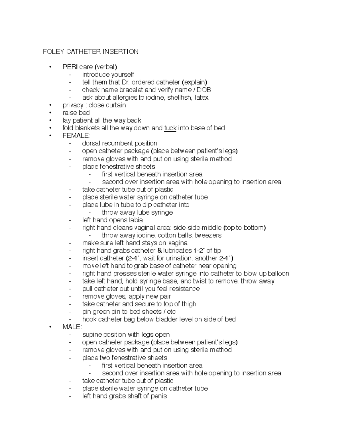 Foley Catheter Insertion Procedure Guide (NUR 202) - Studocu