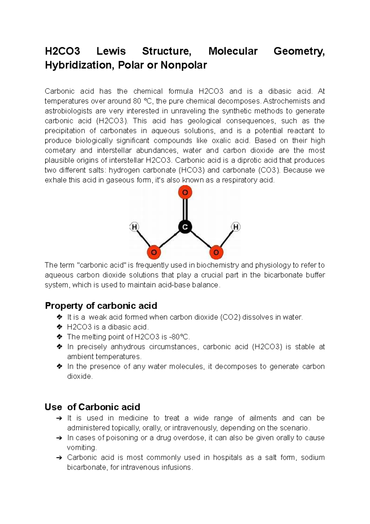 H2CO3 Lewis Structure, Molecular Geometry, Hybridization, Polar or 