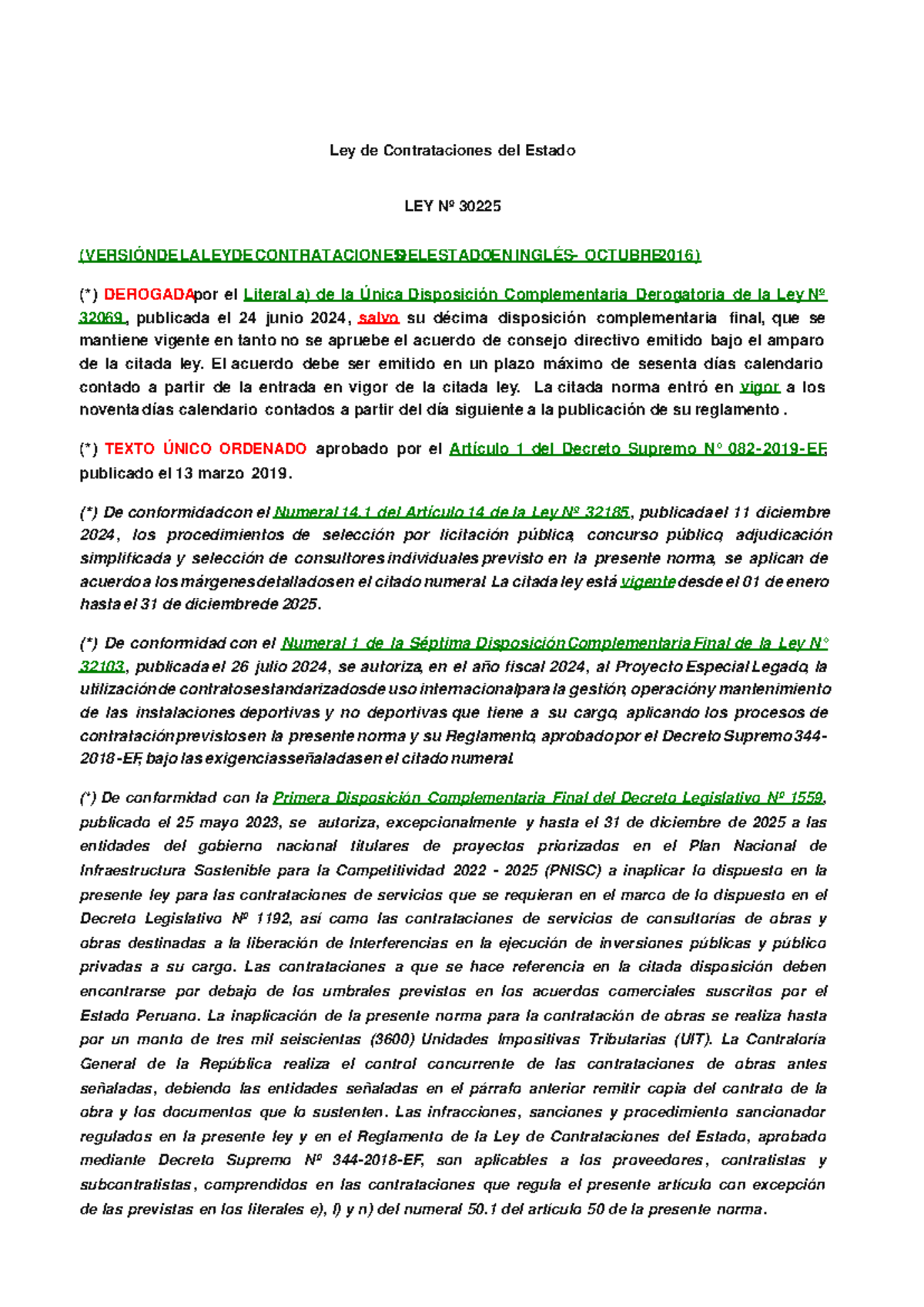 LEY Nº 30225 - Ley de Contrataciones del Estado (Actualización 2024 ...