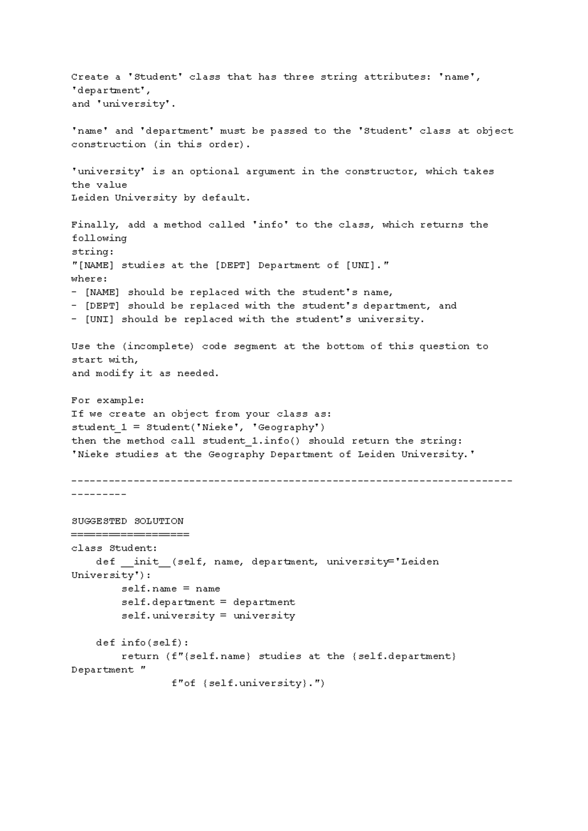 Python Set 4 - Student Class Implementation and Solution Guide ...