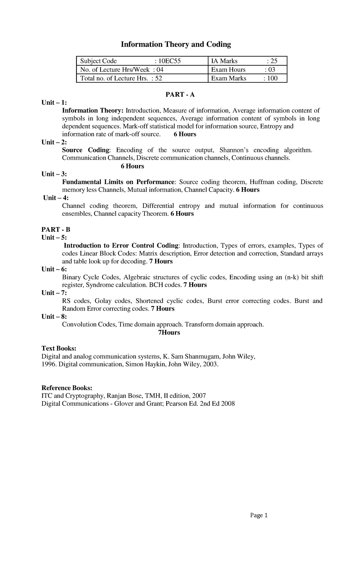 Information Theory and Coding Overview - 10EC55 Lecture Notes - Studocu
