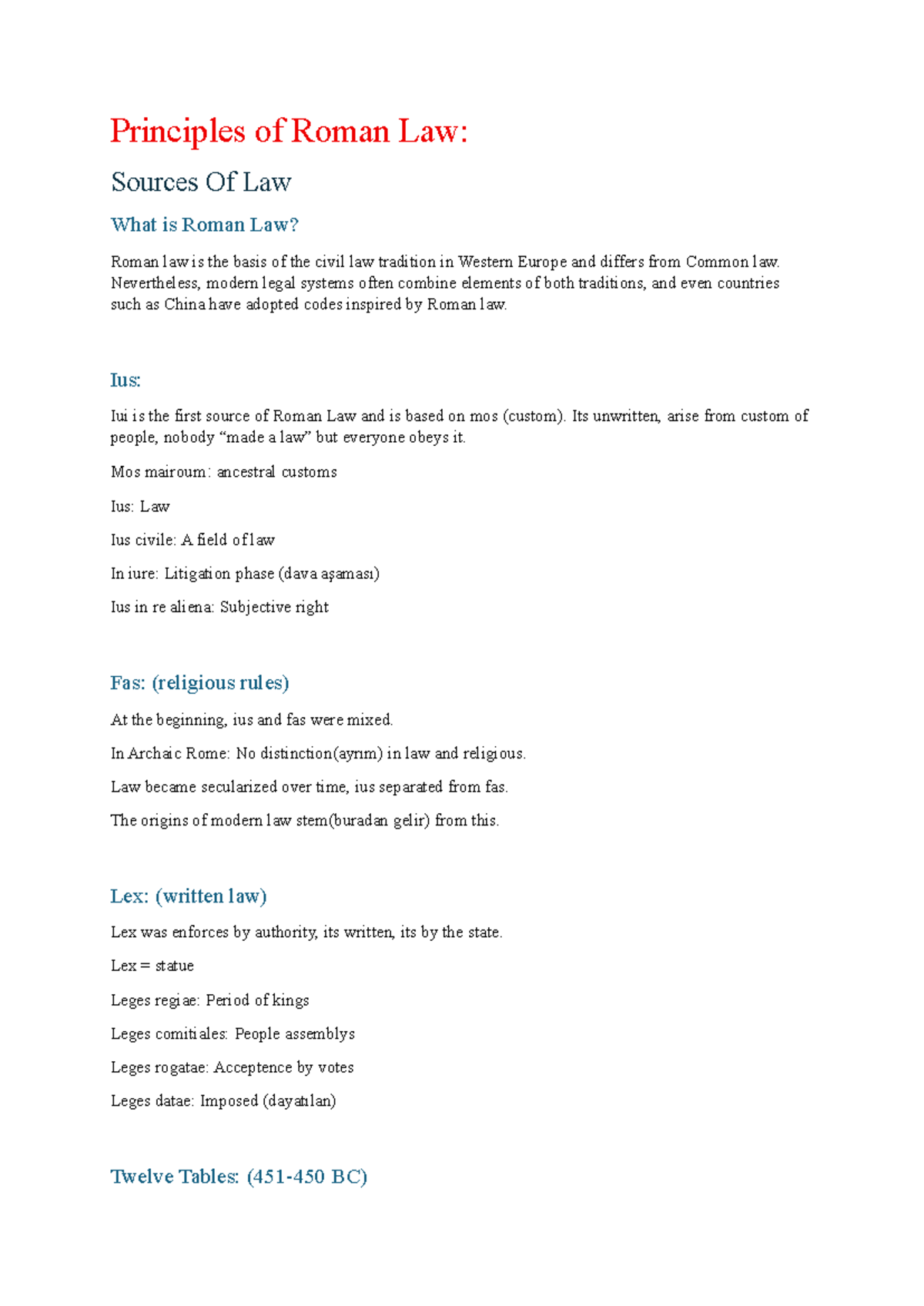Principles of Roman Law: Sources and Key Concepts Explained - Studocu