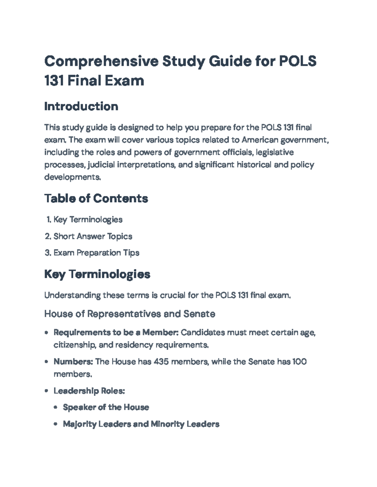 POLS 131 Final Exam Comprehensive Study Guide: Key Topics & Tips - Studocu
