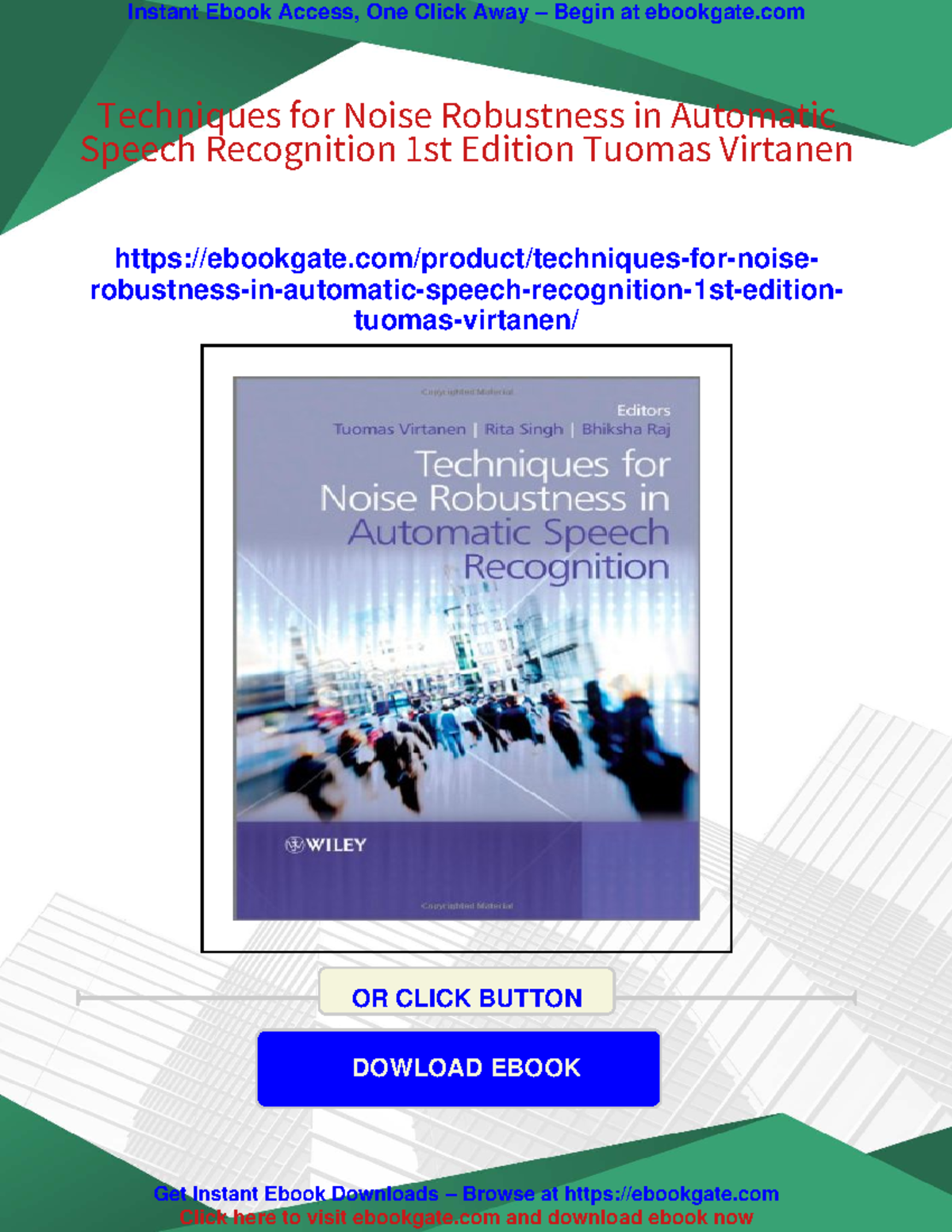 Techniques for Noise Robustness in ASR - 1st Edition (Course Code ...