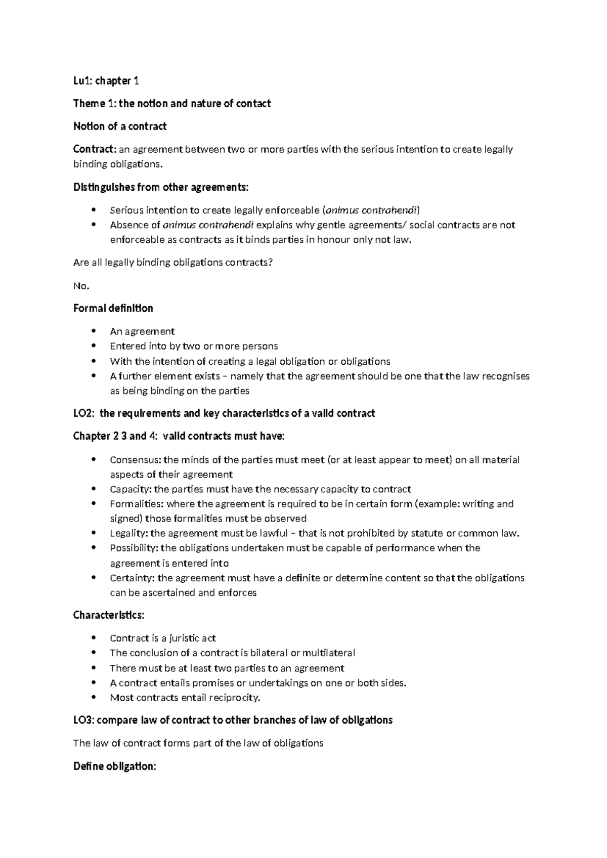 Contract Law Notes: Themes 1-7 - Key Principles & Case Studies (LAW101 ...