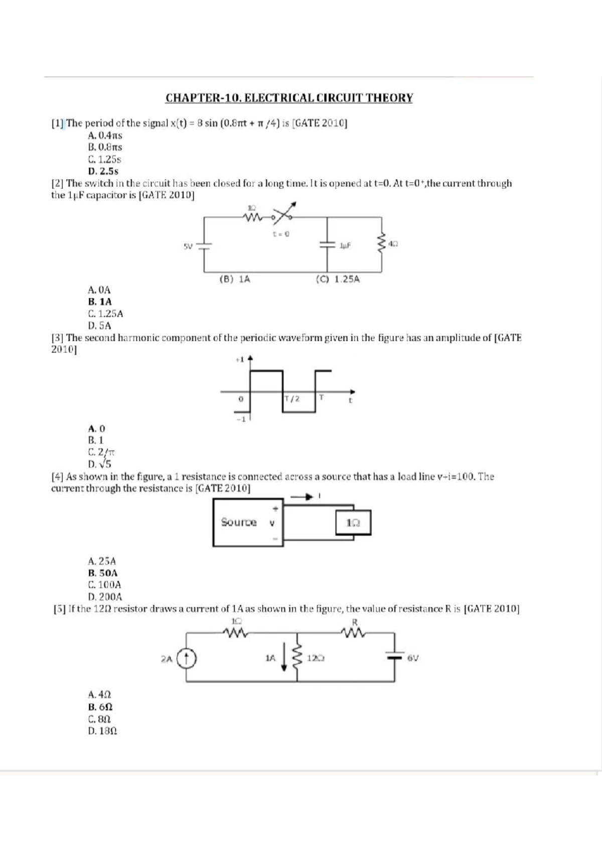 ELECTRICAL CIRCUIT THEORY: Gate Workout Problems for Exam Preparation ...