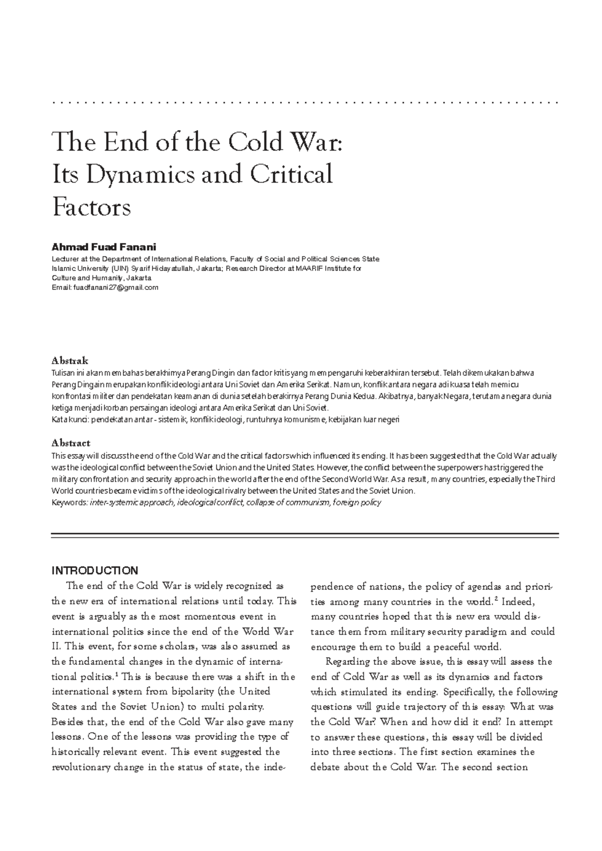 The End of the Cold War: Dynamics and Key Factors (5BBBX801BZ) - Studocu