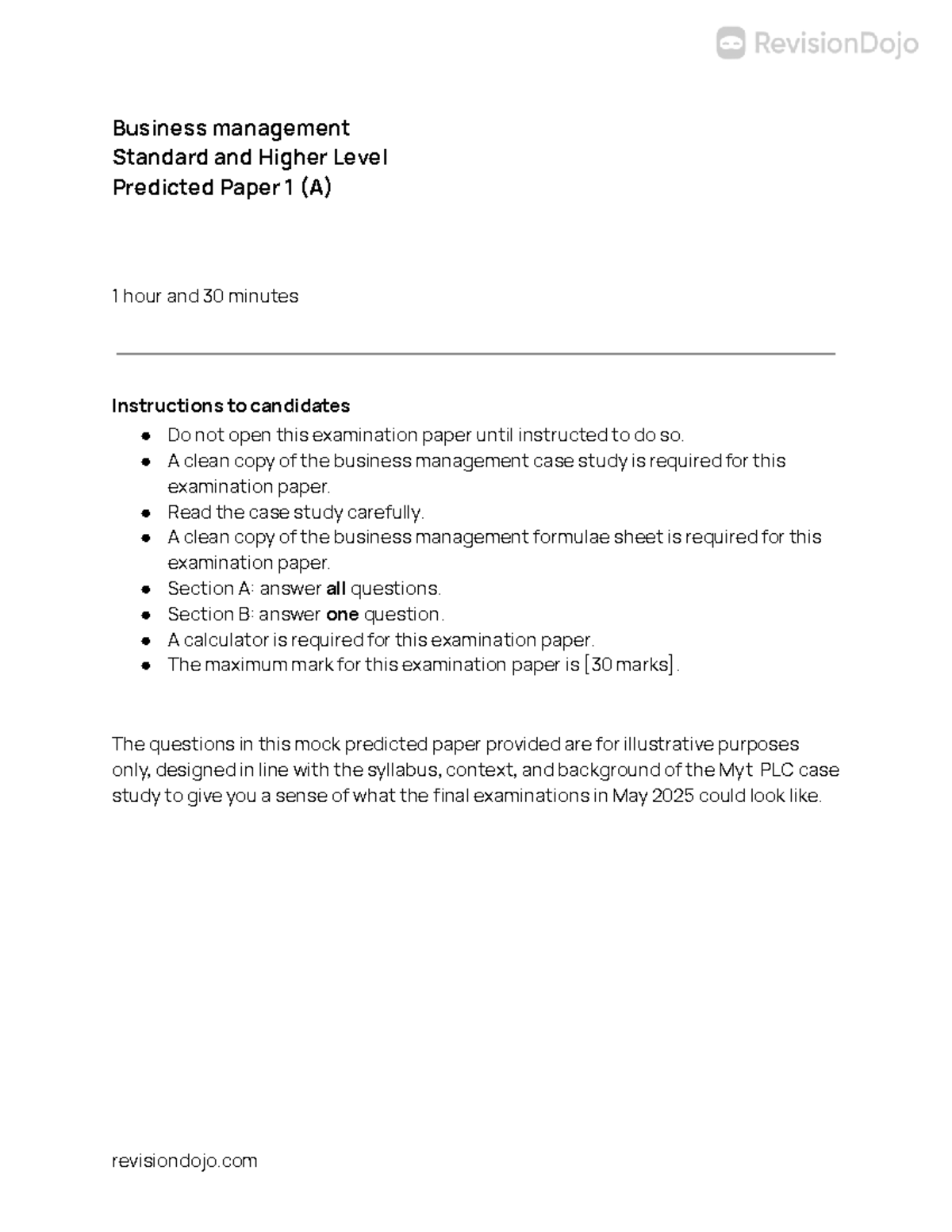 Business B and Higher: Predicted Paper for May 2025 Exam - Studocu