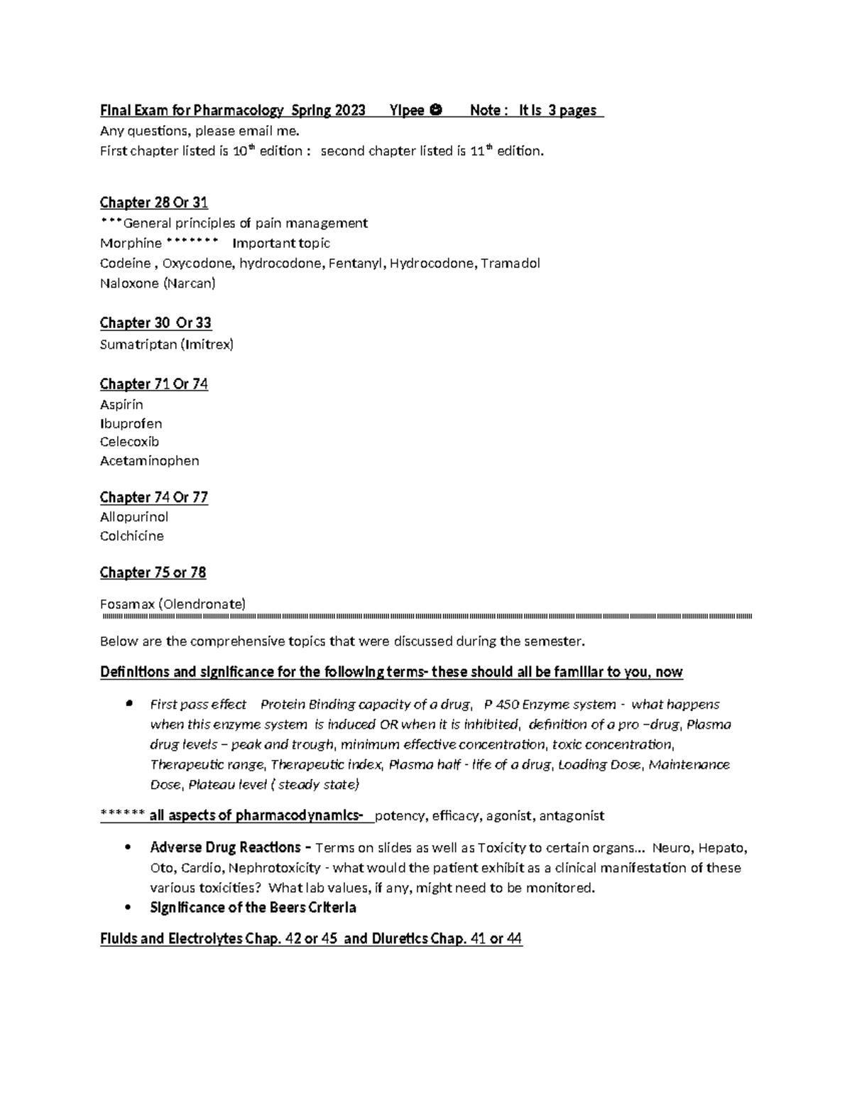 Pharmacology 2023 Yipee-1 Final Exam Study Guide and Review - Studocu