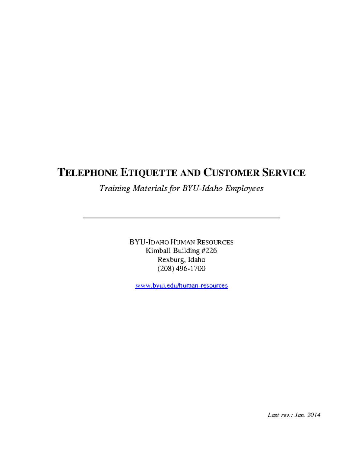 TELEPHONE ETIQUETTE & CUSTOMER SERVICE TRAINING MATERIALS HR 101 - Studocu