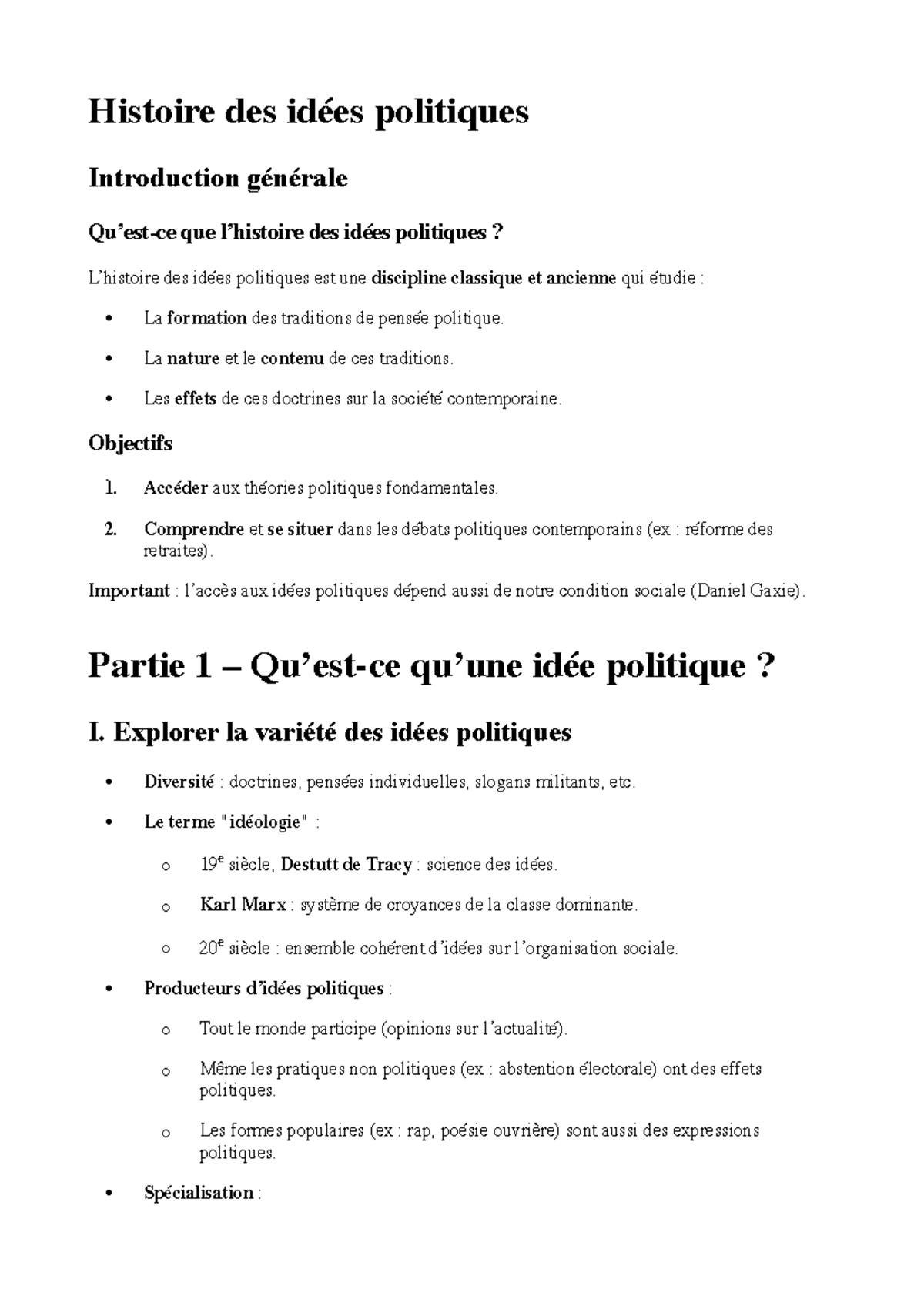 Histoire des Idées Politiques - L1 AES - Studocu