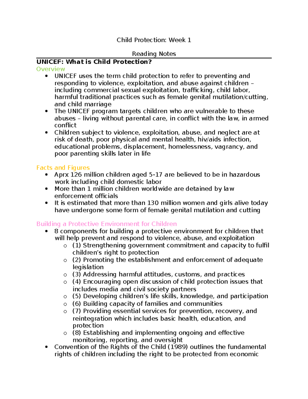 Child Protection Overview & Strategies: WK1 Reading Notes - Studocu