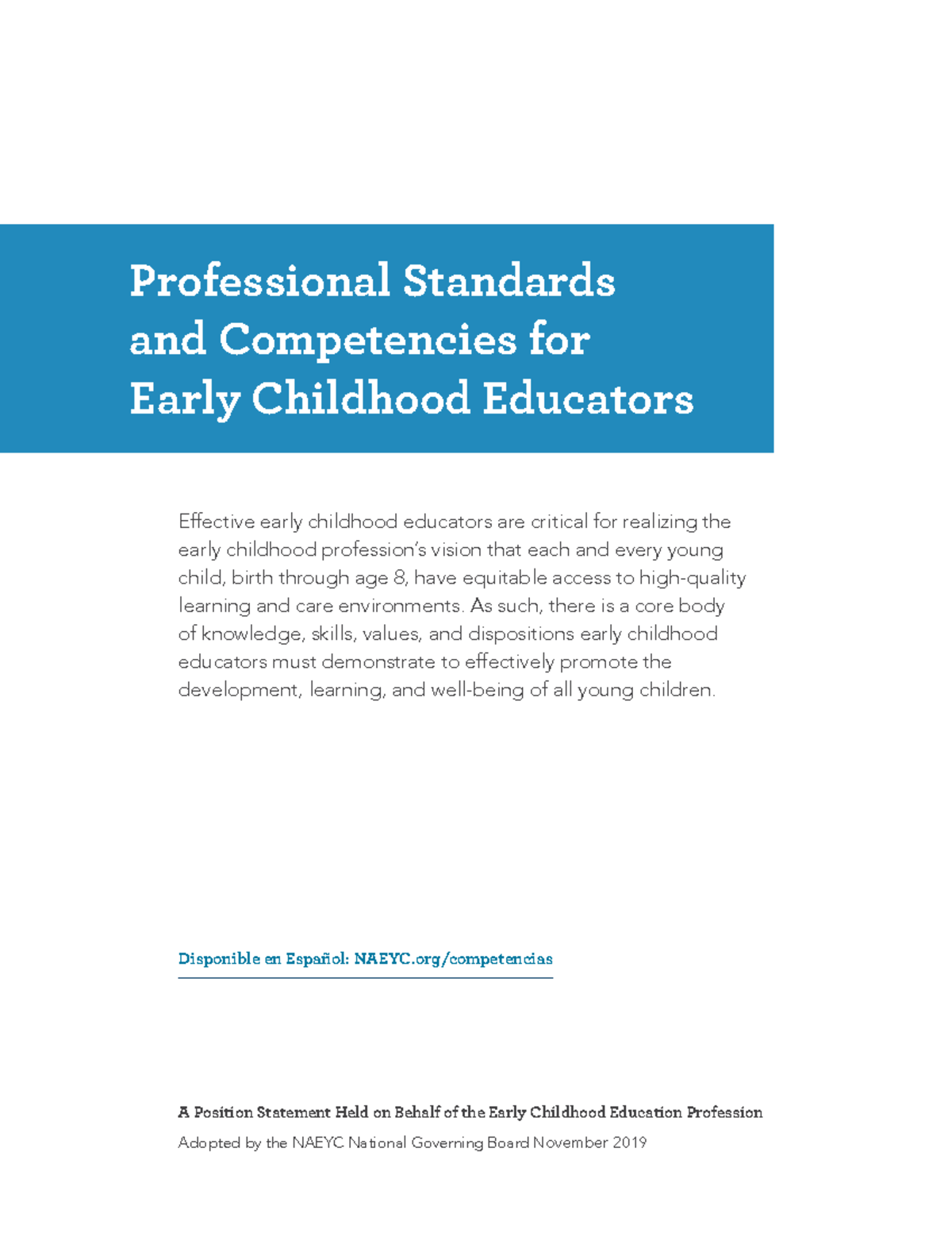NAEYC Professional Standards & Competencies for Early Childhood ...