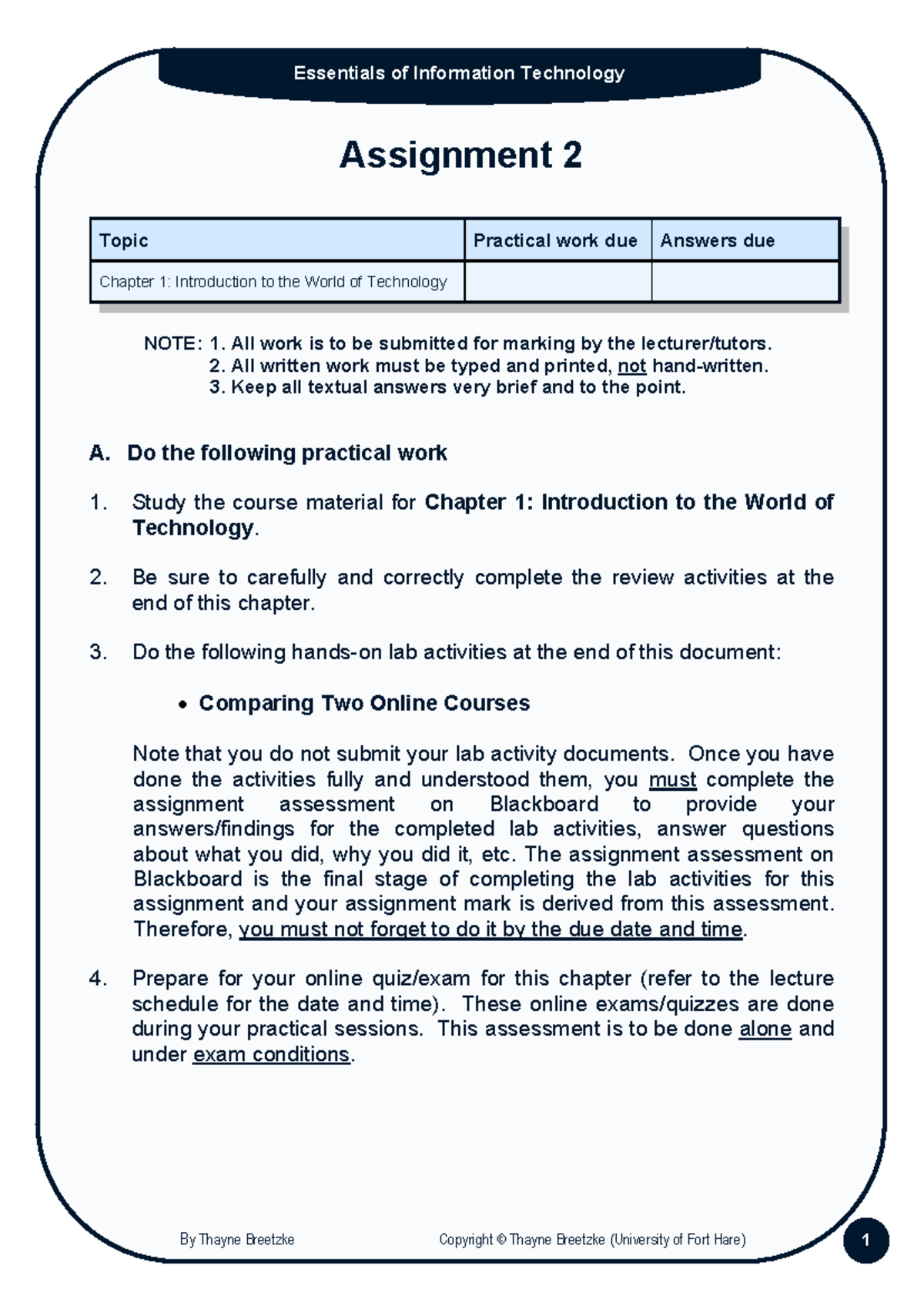 Assignment 2 - Chapter 1: Exploring the World of Technology - Studocu