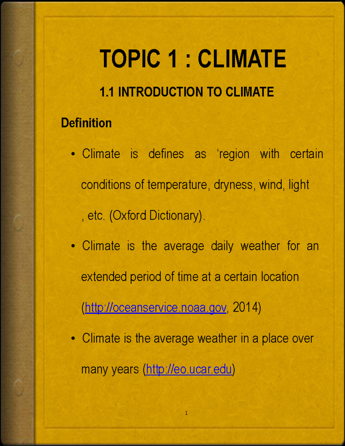 Topic 1: Climate - Comprehensive Notes on Elements and Patterns - Studocu