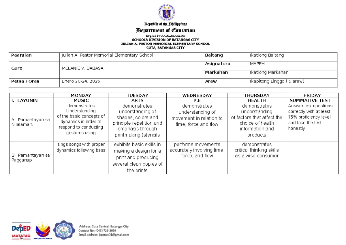 Q3 MATH WEEK 7 - Lesson Plan on Symmetry and Patterns - Studocu
