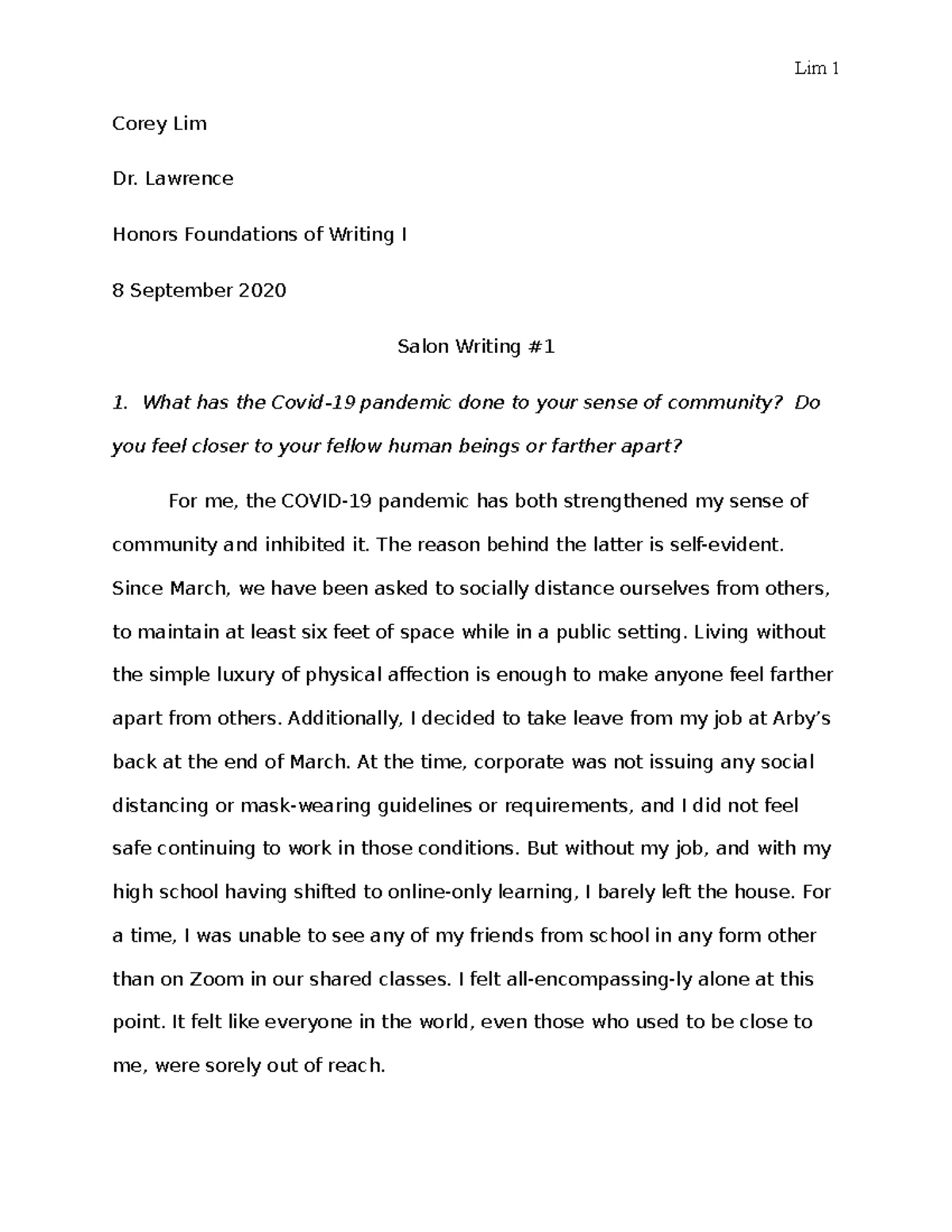 Found of writing lit review - Corey Lim Dr. Lawrence Honors Foundations ...