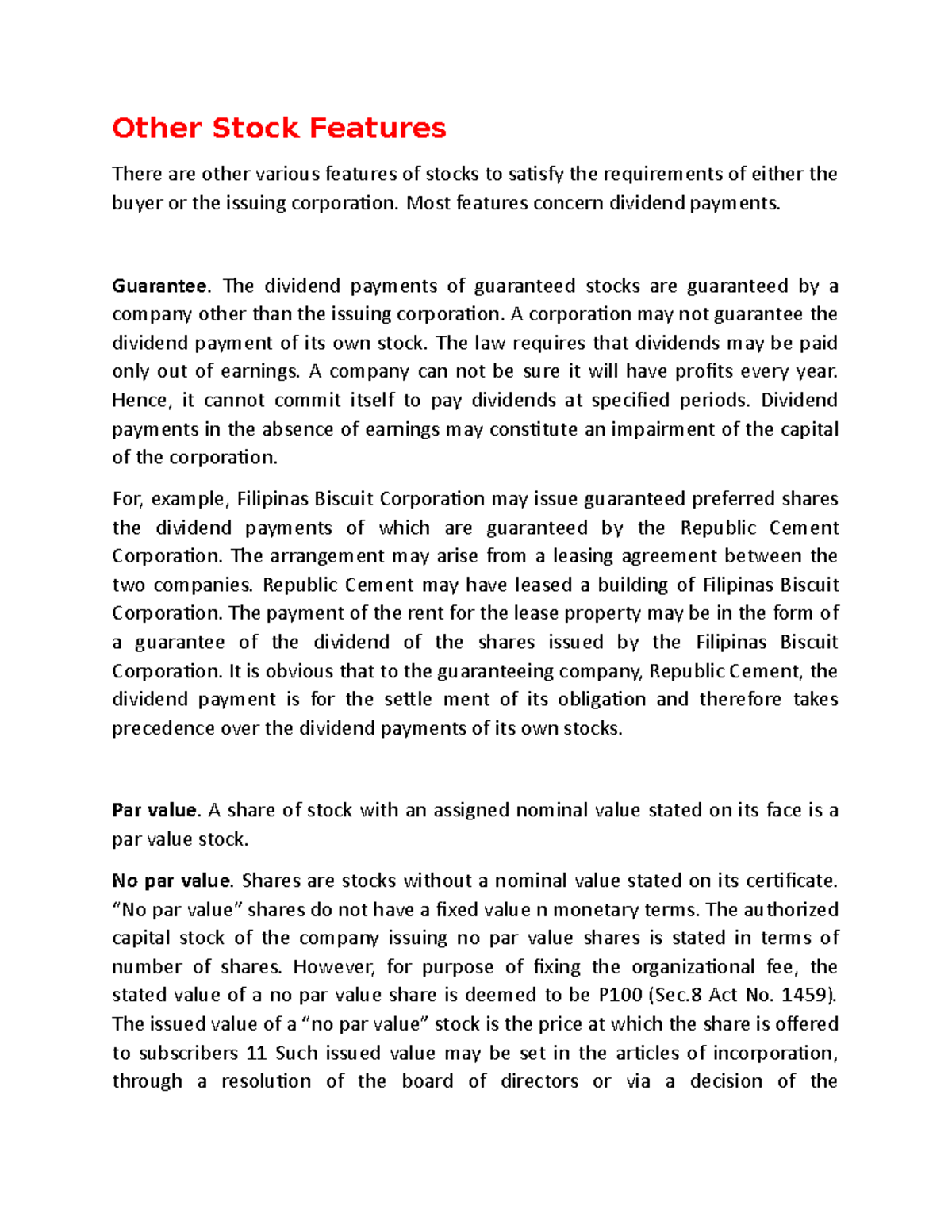 Other Stock Features - Other Stock Features There are other various ...