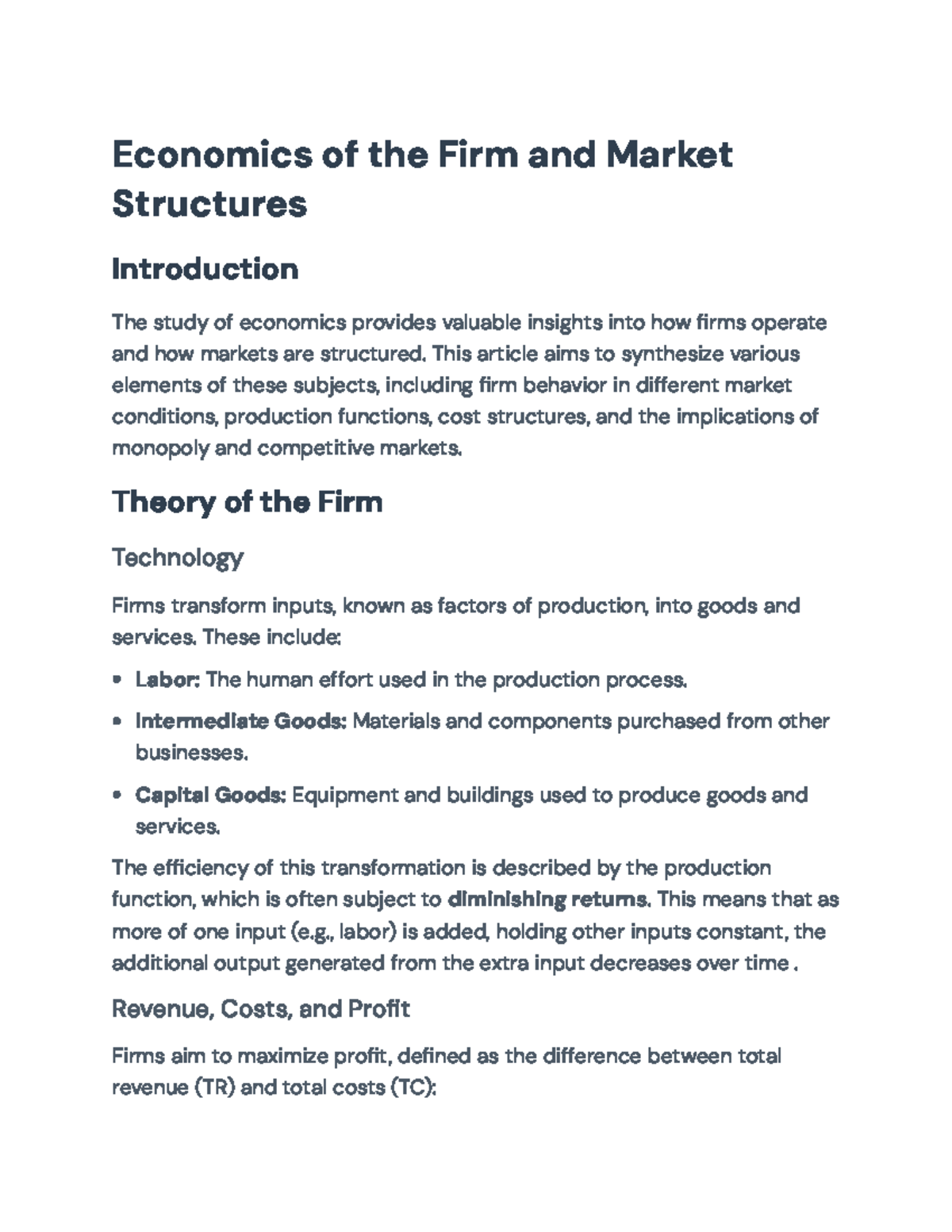 Economics 101: Insights into Firm Behavior & Market Structures - Studocu