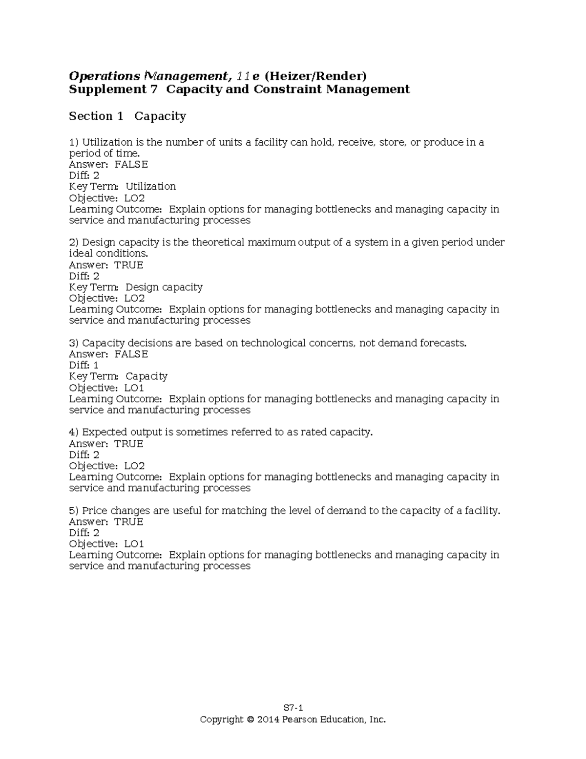 Operations Management 11e: Capacity and Constraint Management Test ...