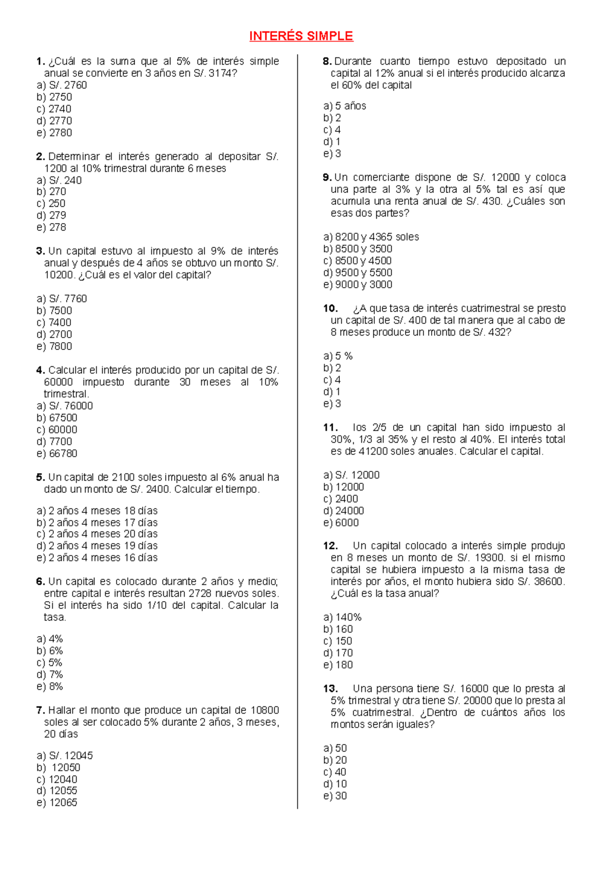 Interes Simple para Tercer Grado de Secundaria - INTERÉS SIMPLE 1 ...