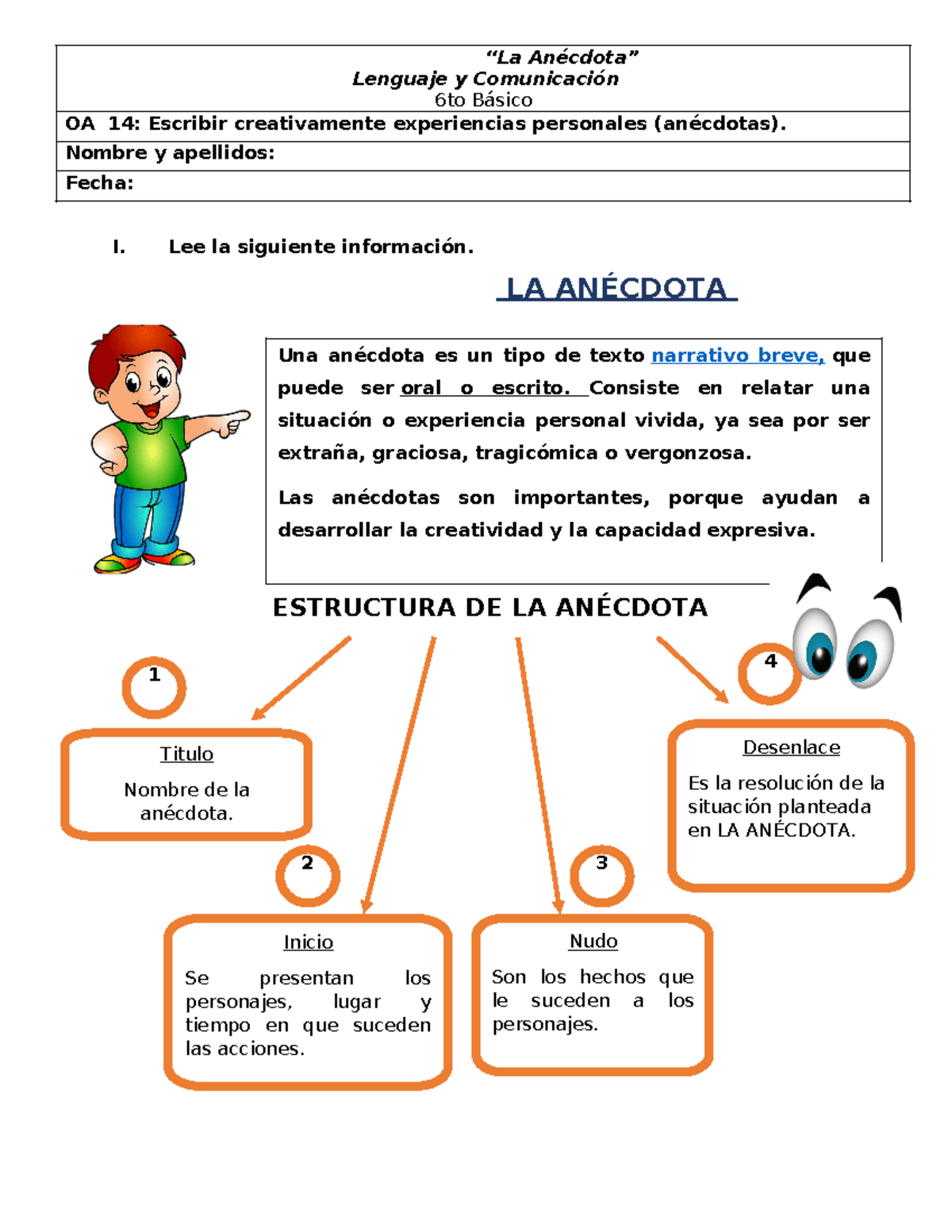 Guía de Anécdotas para 6to Básico - Lenguaje y Comunicación - Studocu