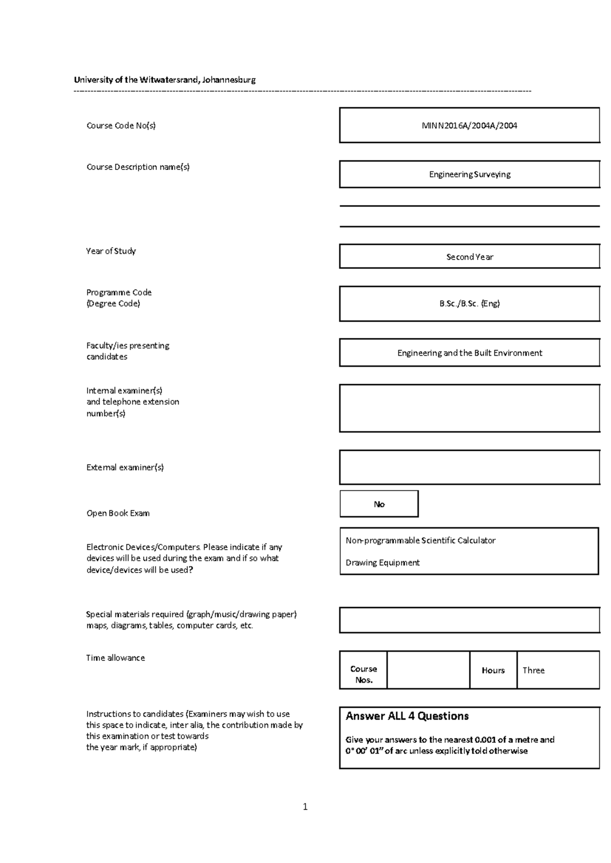 ENG 202 Final Exam Practice: Engineering Surveying 2022 - Studocu