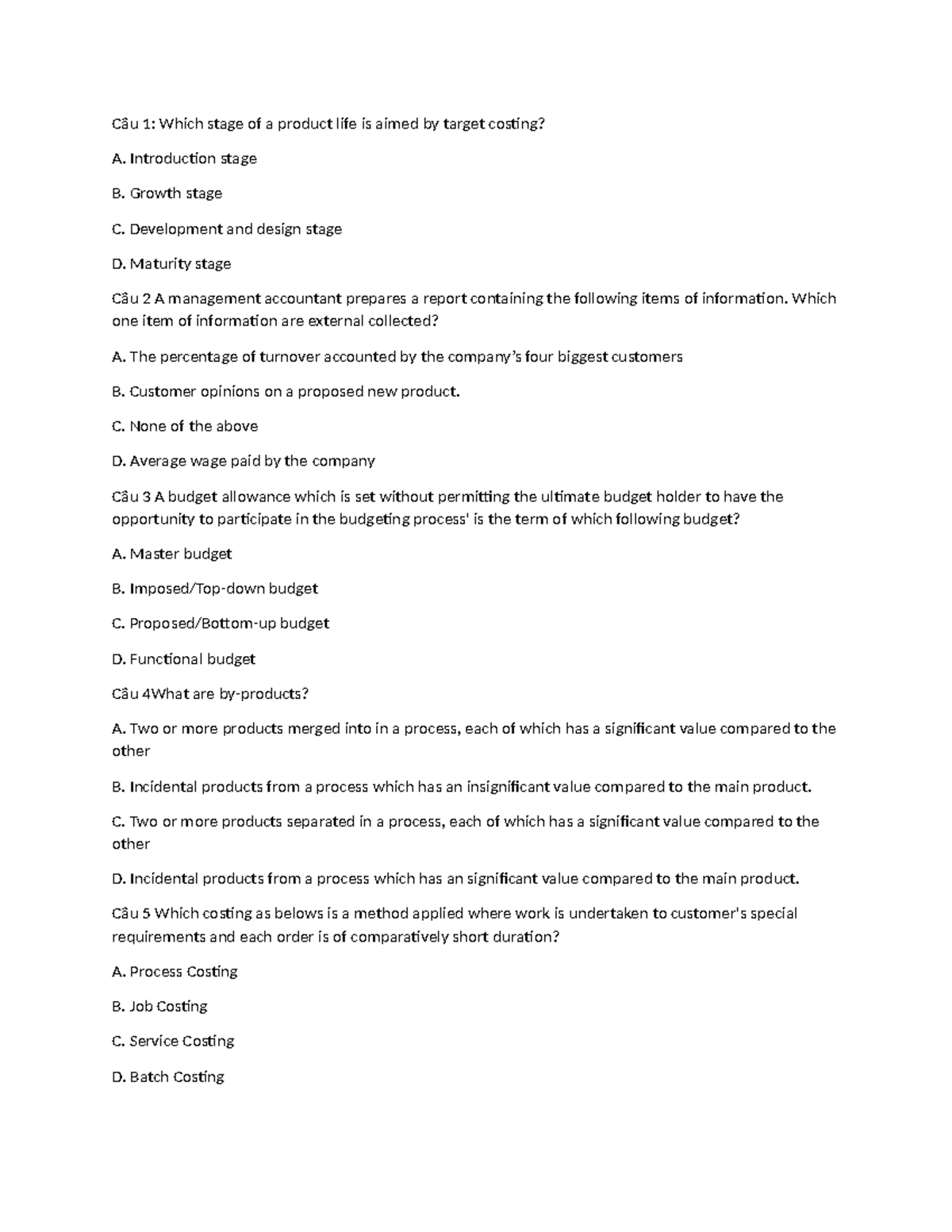 F2 - HVTC Final Exam Questions on Costing and Budgeting - Studocu
