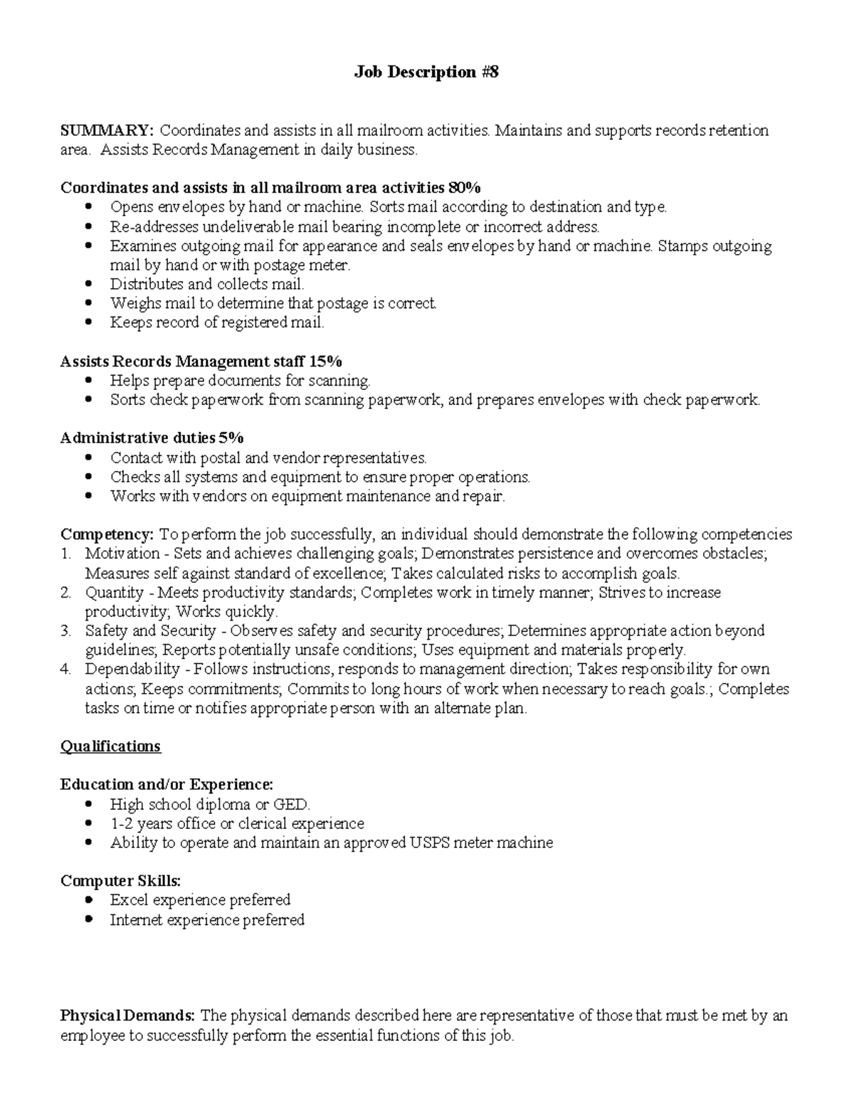 Job Description #8 2:5:23 - Job Description SUMMARY: Coordinates and ...