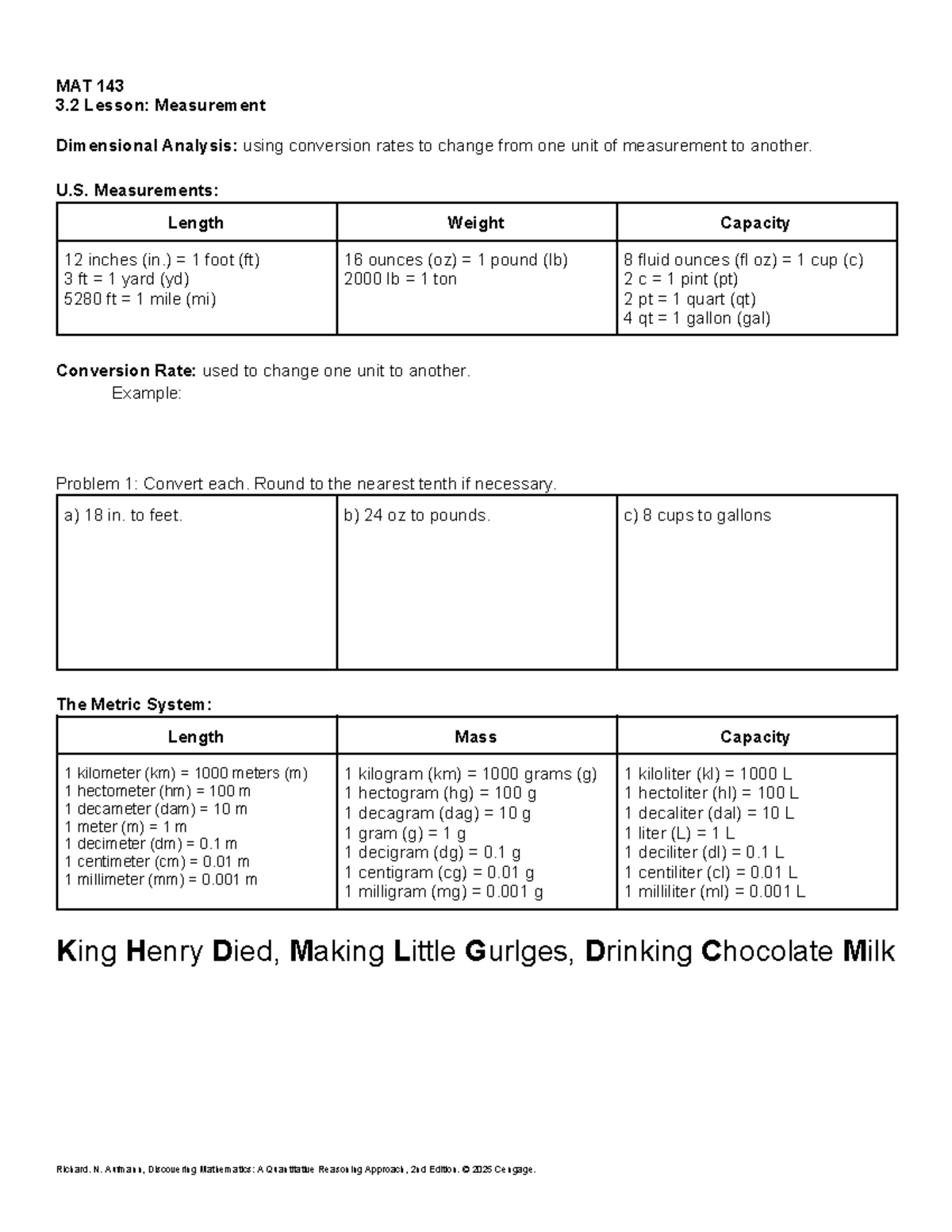 MAT 143 3.2 Lesson: Dimensional Analysis & Unit Conversions - Studocu