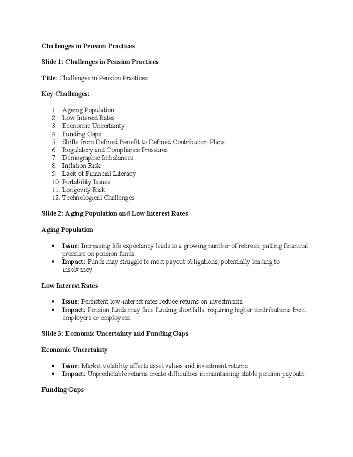 FIN 312: Challenges in Pension Practices Presentation - Studocu