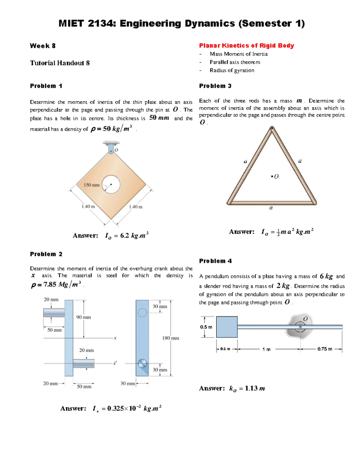 MIET 2134: Engineering Dynamics Week 6 Tutorial on Kinematics - Studocu