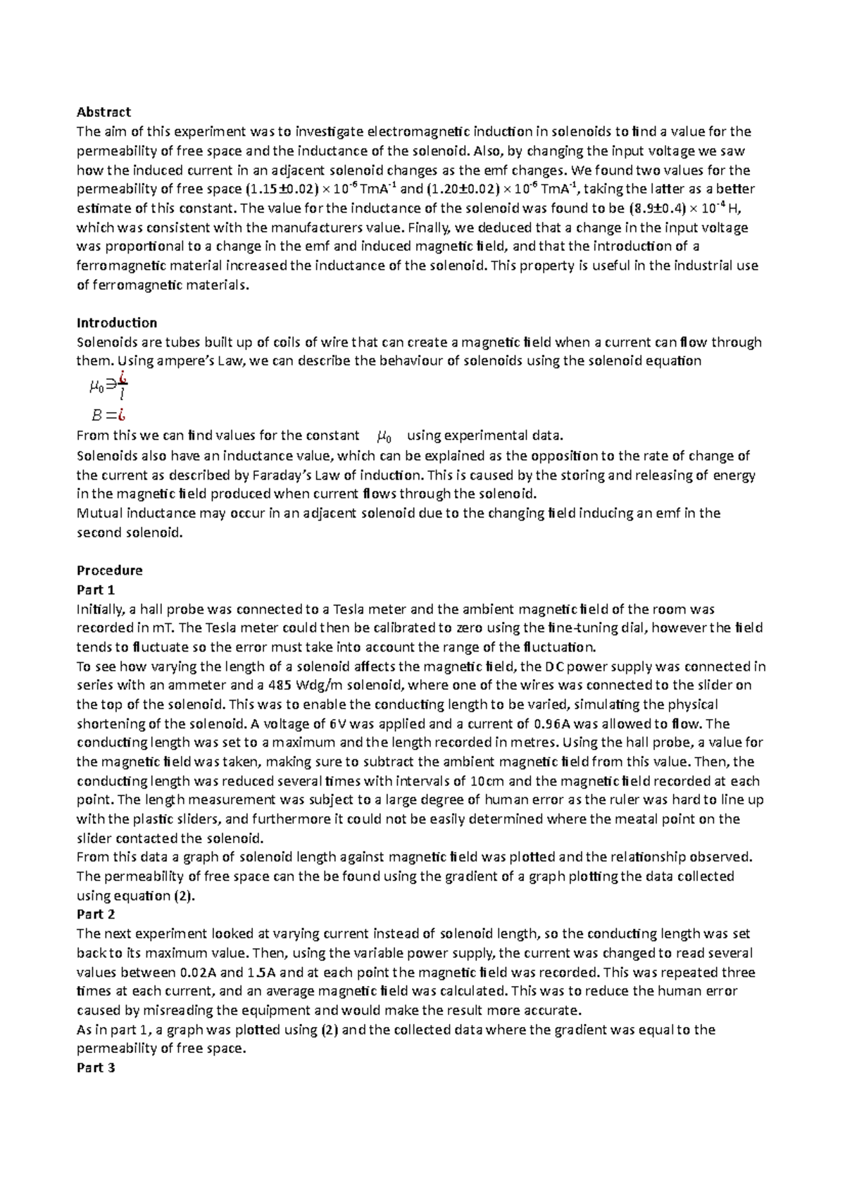 Electromagnetic Induction & Inductance Lab Report: Experiment Analysis ...