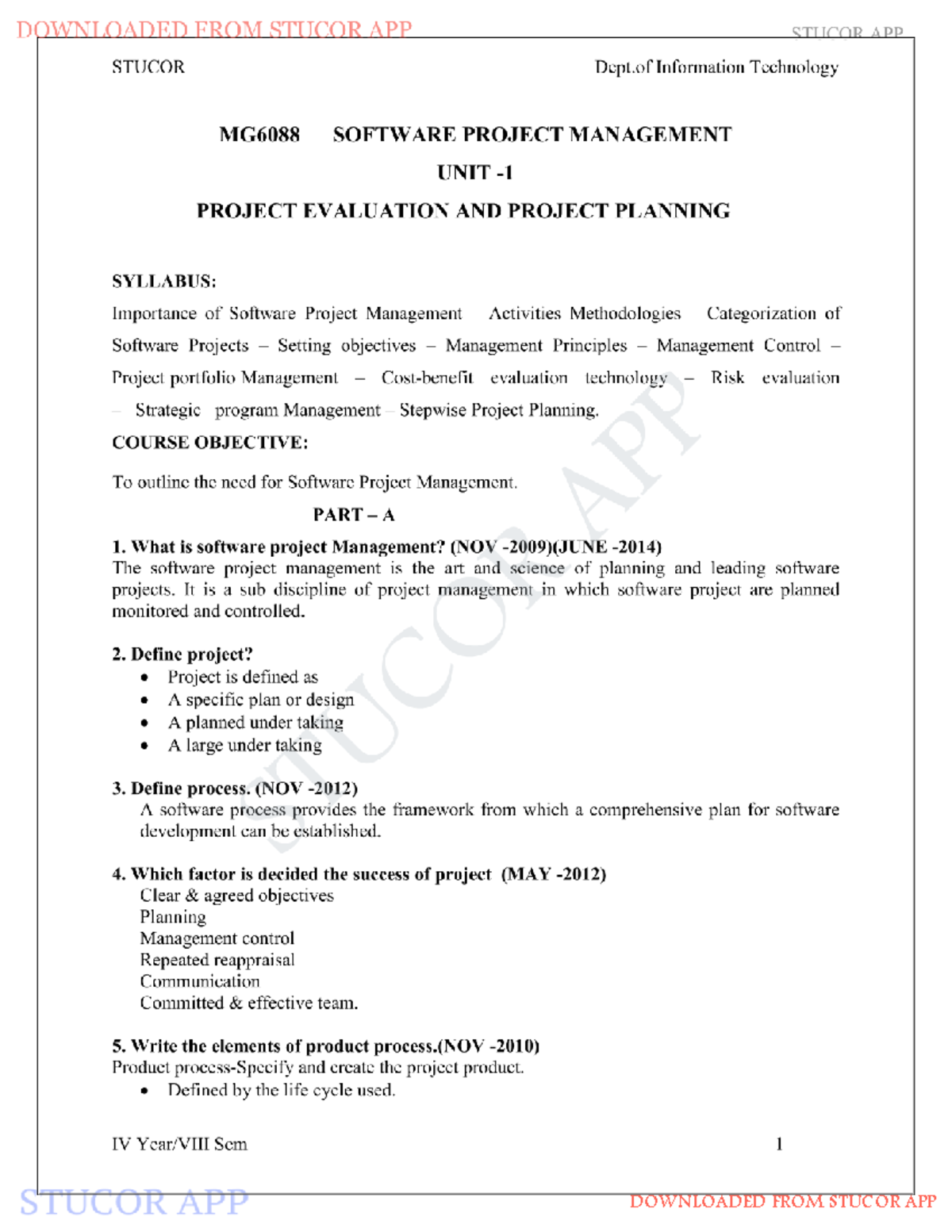 IT8075 Software Project Management notes pdf (Regulation 2017 notes) in ...