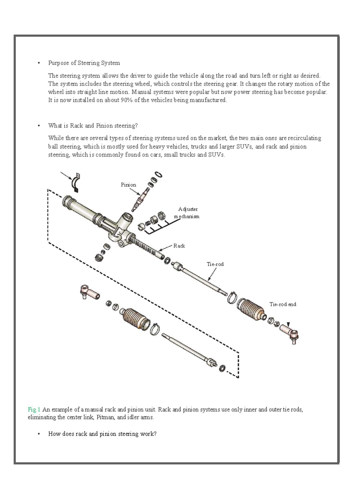 Automobile Engineering 22656: Microproject on Steering Systems - Studocu