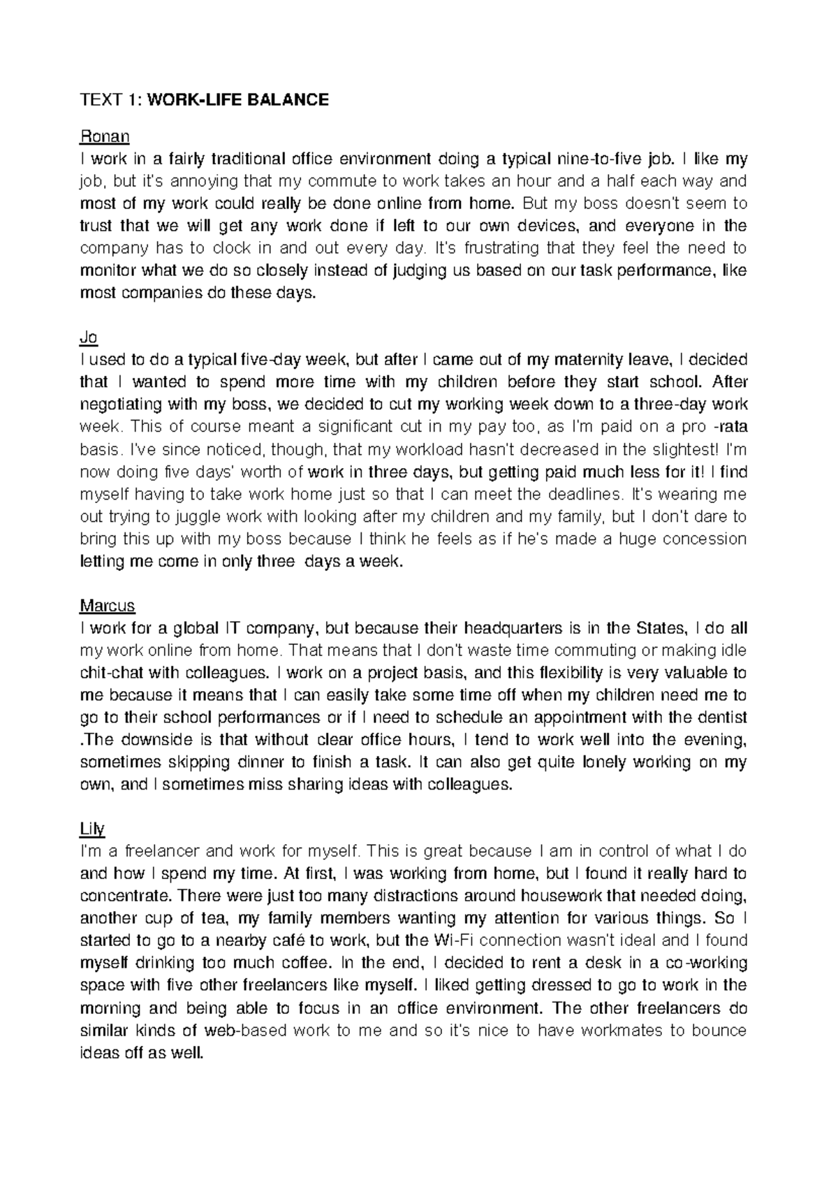 Textos Económicas Ing 1: Work-Life Balance in Modern Employment - Studocu