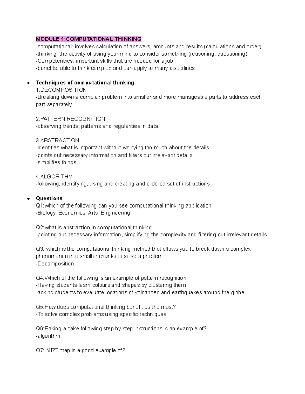 Cc2 Computational Thinking and Quantitative Reasoning Study Notes - Studocu